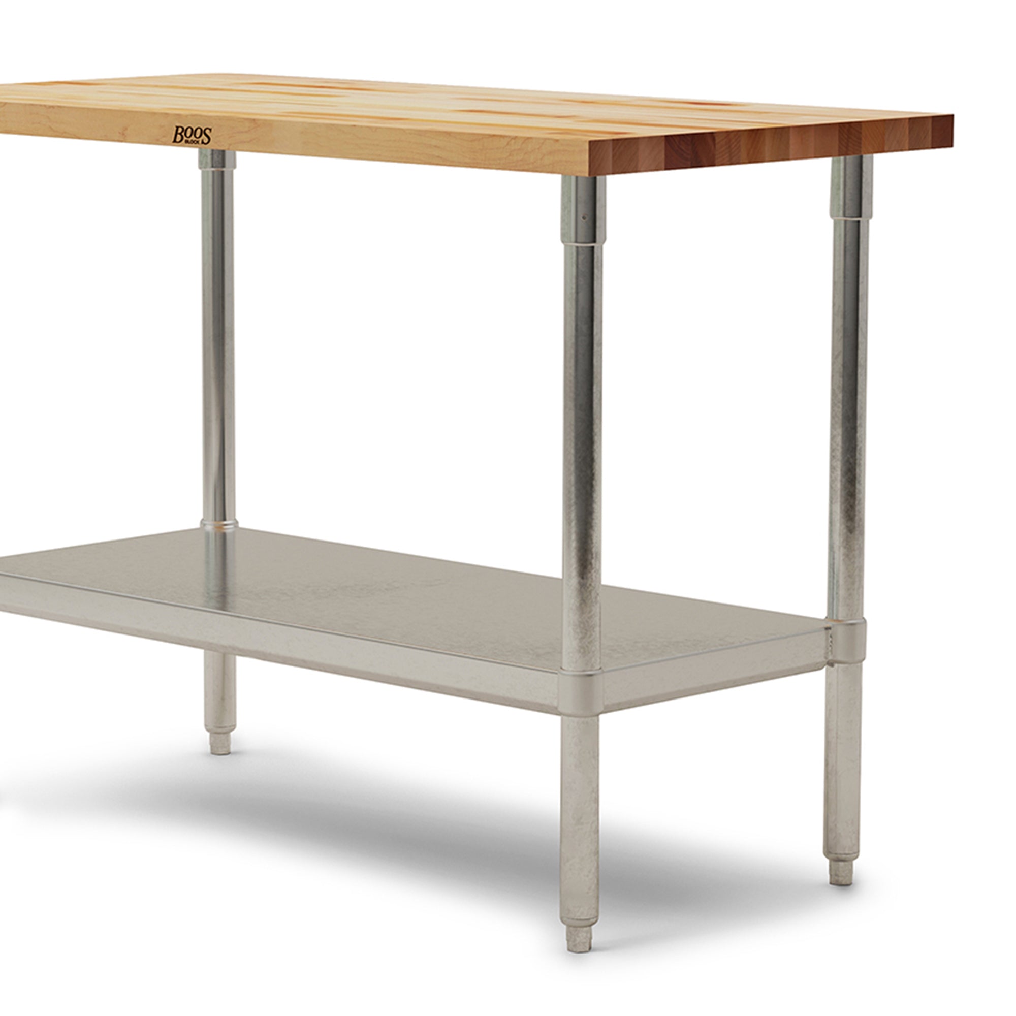 John Boos Maple Wood Top Work Table with Adjustable Lower Shelf, 48 x 24 x 1.5" - Smart-nests