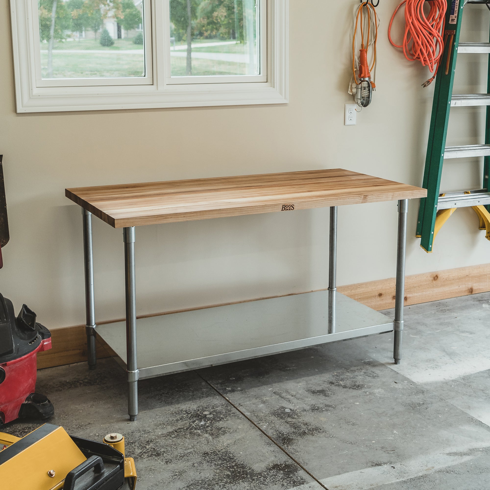 John Boos Maple Wood Top Work Table with Adjustable Lower Shelf, 48 x 24 x 1.5" - Smart-nests