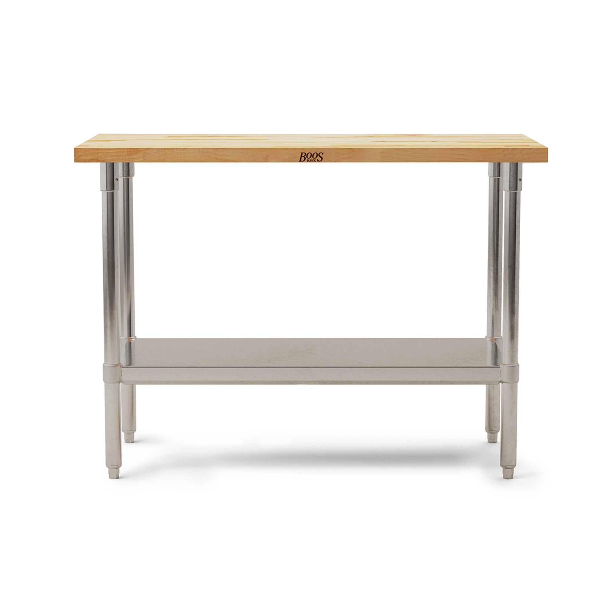 John Boos Maple Wood Top Work Table with Adjustable Lower Shelf, 48 x 24 x 1.5" - Smart-nests