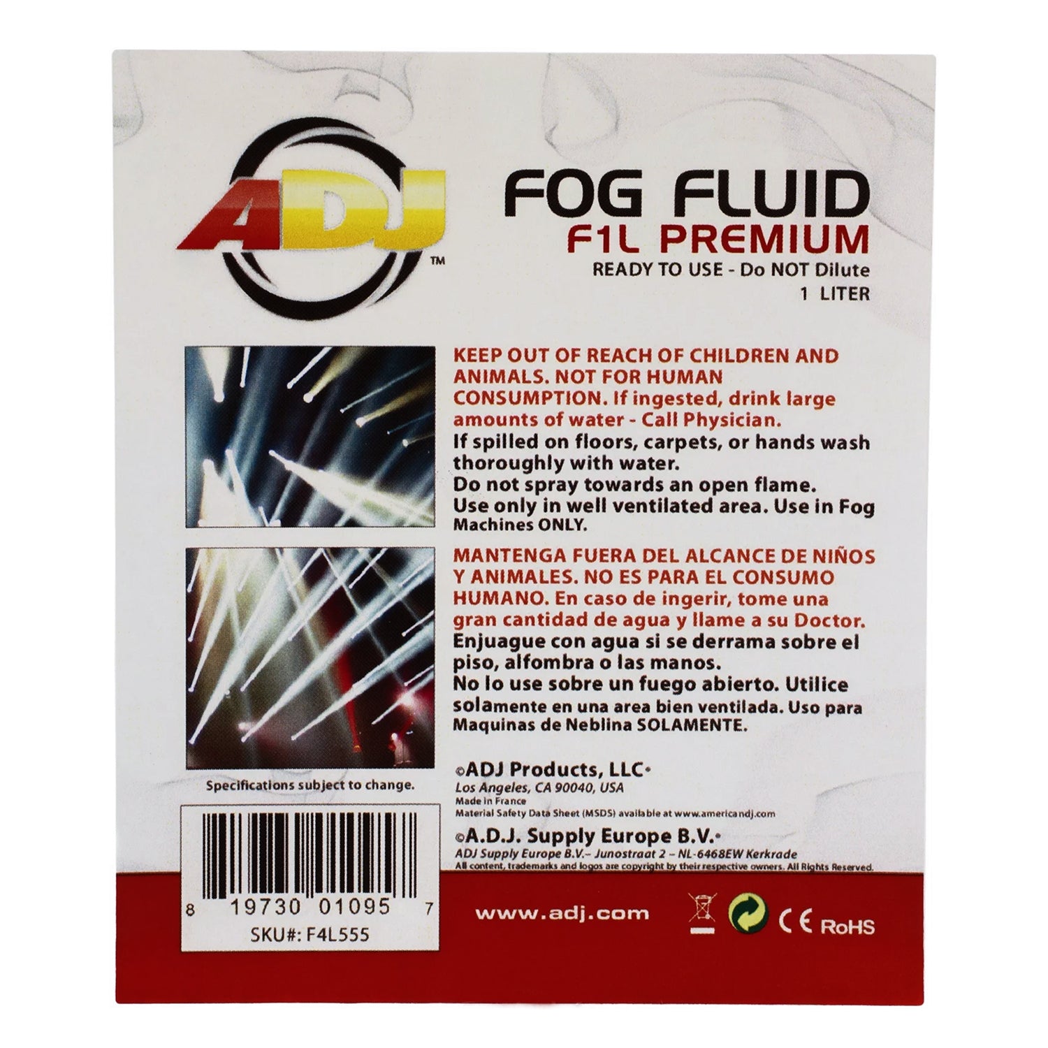 ADJ Products F1L Premium 1 Liter Water Based DJ Fog Machine Fog Juice Fluid - Smart-nests