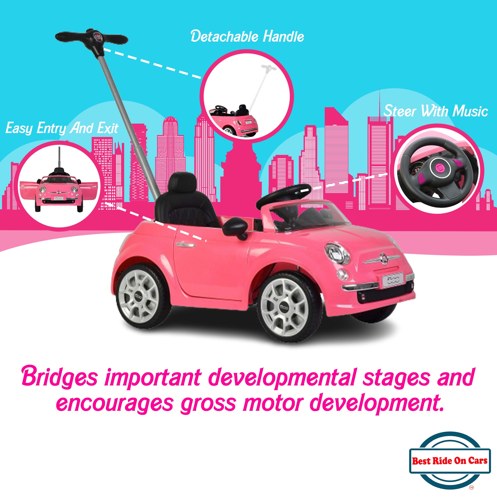 Best Ride On Cars 2-in-1 Fiat 500 Model Baby Toddler Toy Push Car Stroller, Pink - Smart-nests