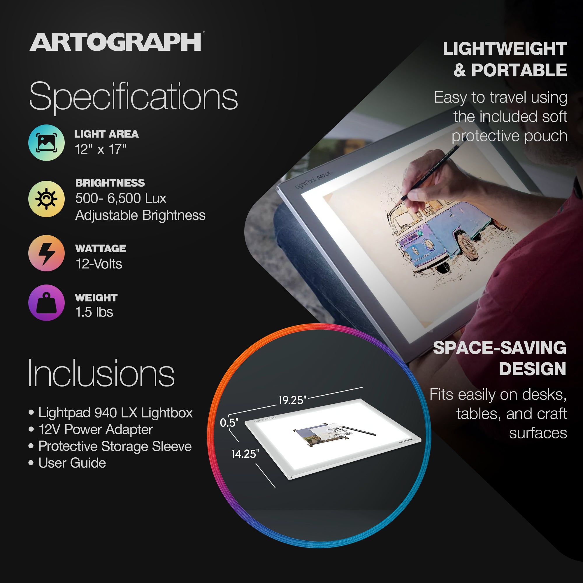 Artograph LightPad 940 LX 17" x 12" Dimmable LED Light Box for Drawing & Tracing - Smart-nests