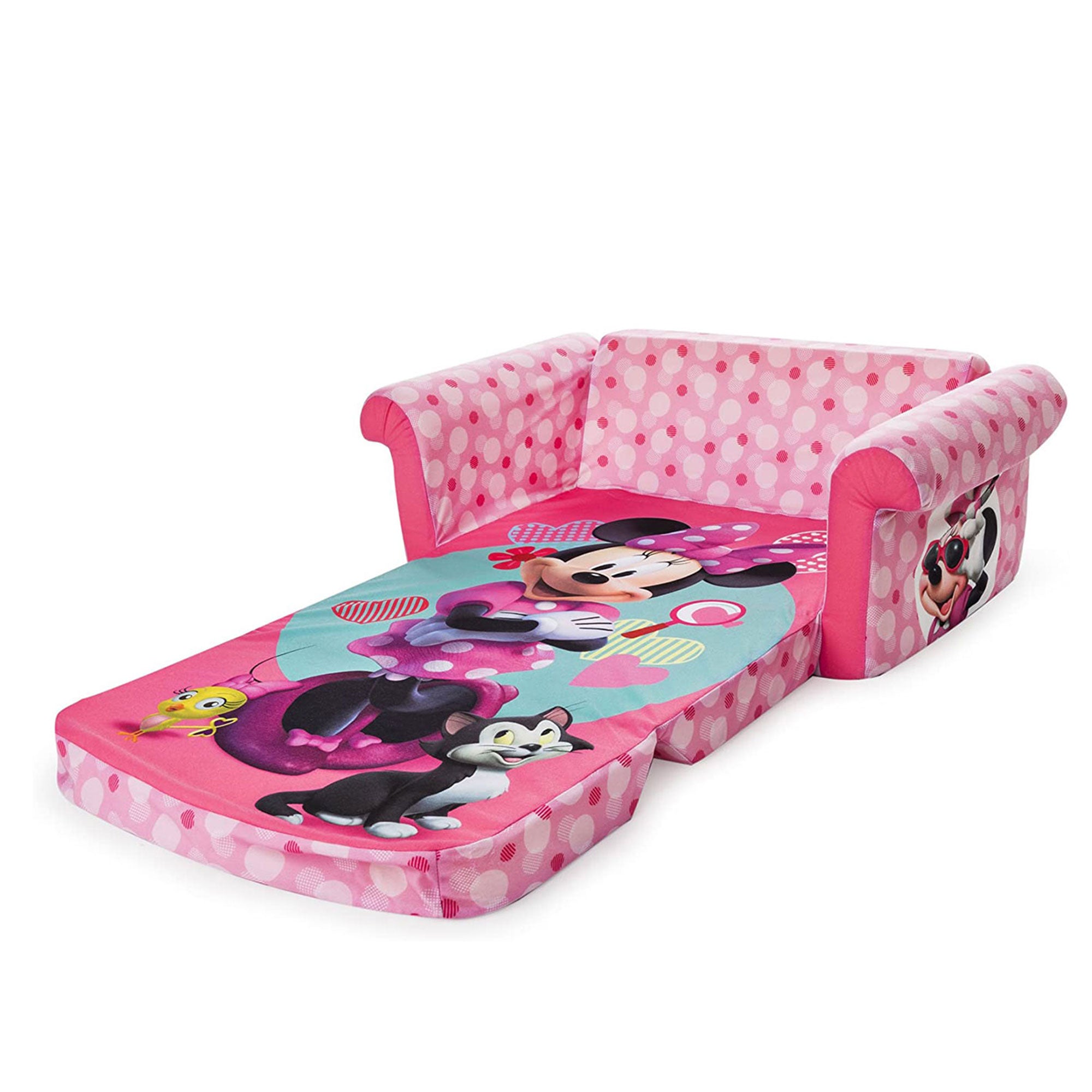 Marshmallow Furniture Kids 2-in-1 Flip Open Foam Compress Sofa Bed, Minnie Mouse - Smart-nests