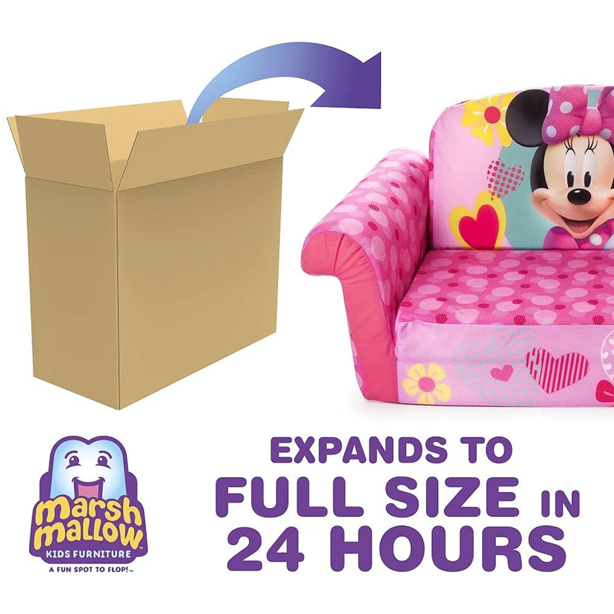Marshmallow Furniture Kids 2-in-1 Flip Open Foam Compress Sofa Bed, Minnie Mouse - Smart-nests