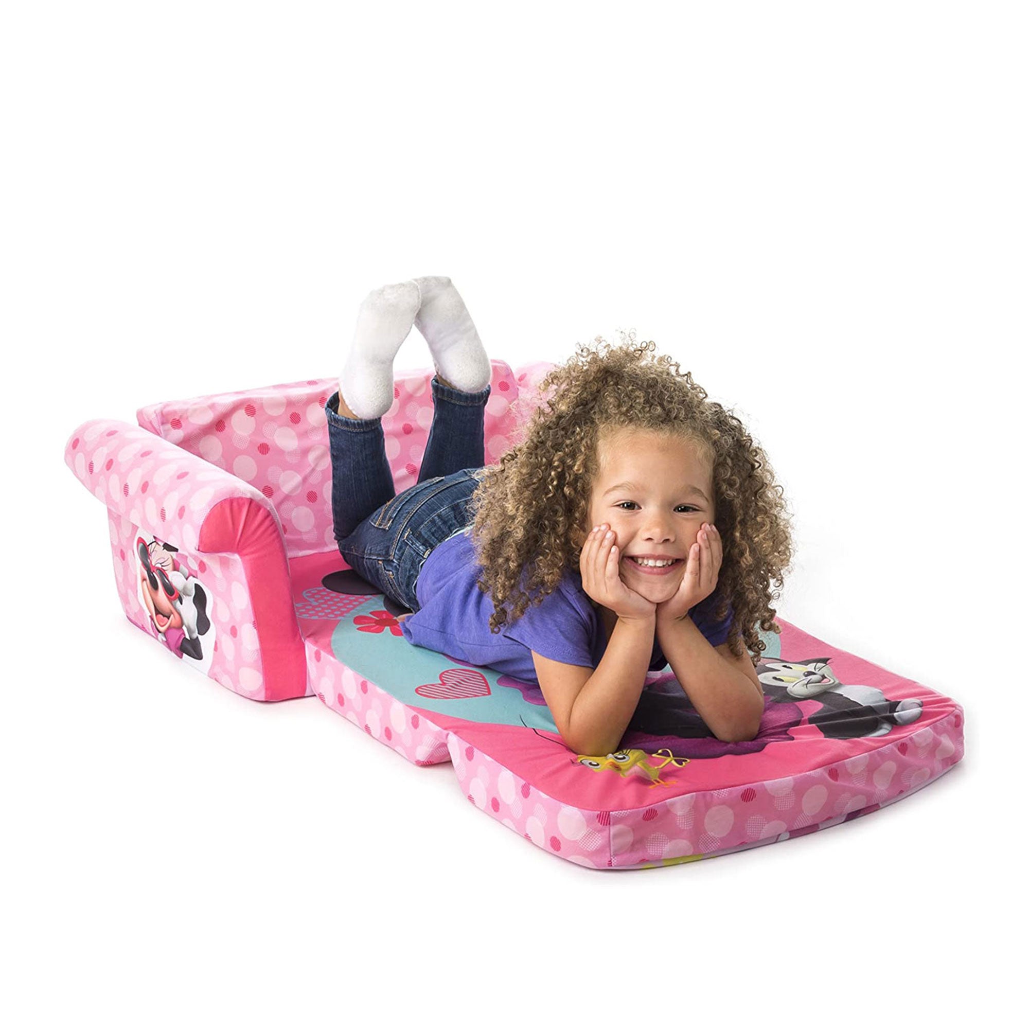 Marshmallow Furniture Kids 2-in-1 Flip Open Foam Compress Sofa Bed, Minnie Mouse - Smart-nests