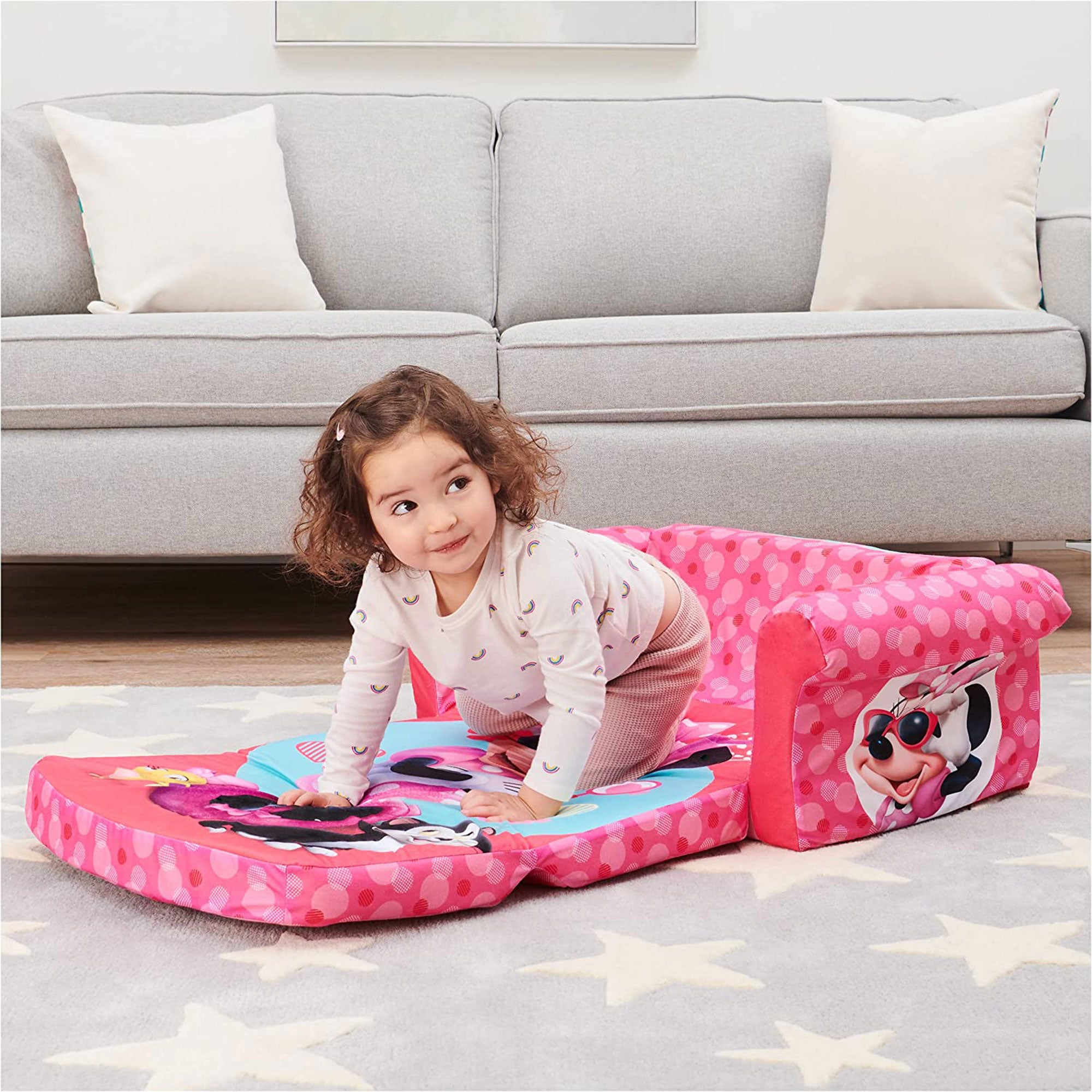 Marshmallow Furniture Kids 2-in-1 Flip Open Foam Compress Sofa Bed, Minnie Mouse - Smart-nests