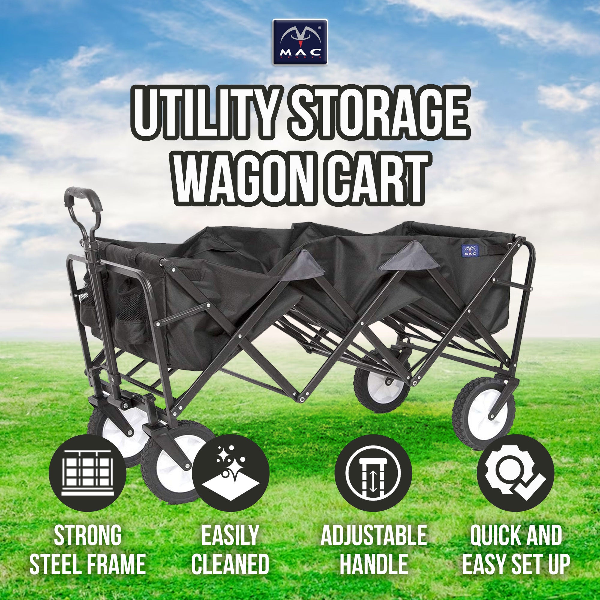 Mac Sports Xtender 52" Extra Long Collapsible Utility Storage Wagon Cart, Black - Smart-nests