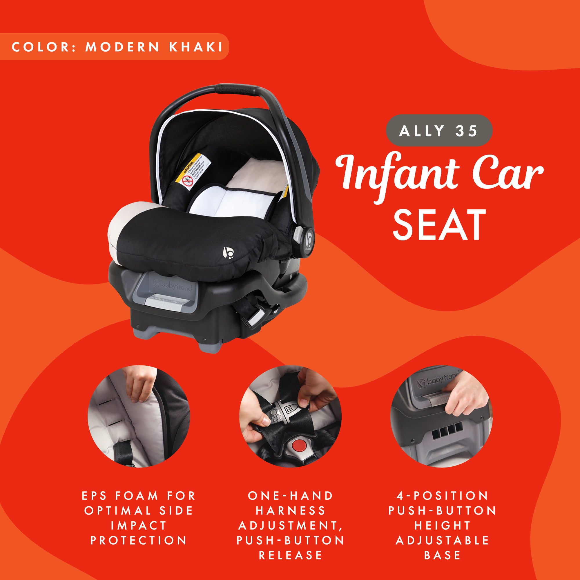 Baby Trend Ally Newborn Baby Infant Car Seat Travel System with Cover, Khaki - Smart-nests