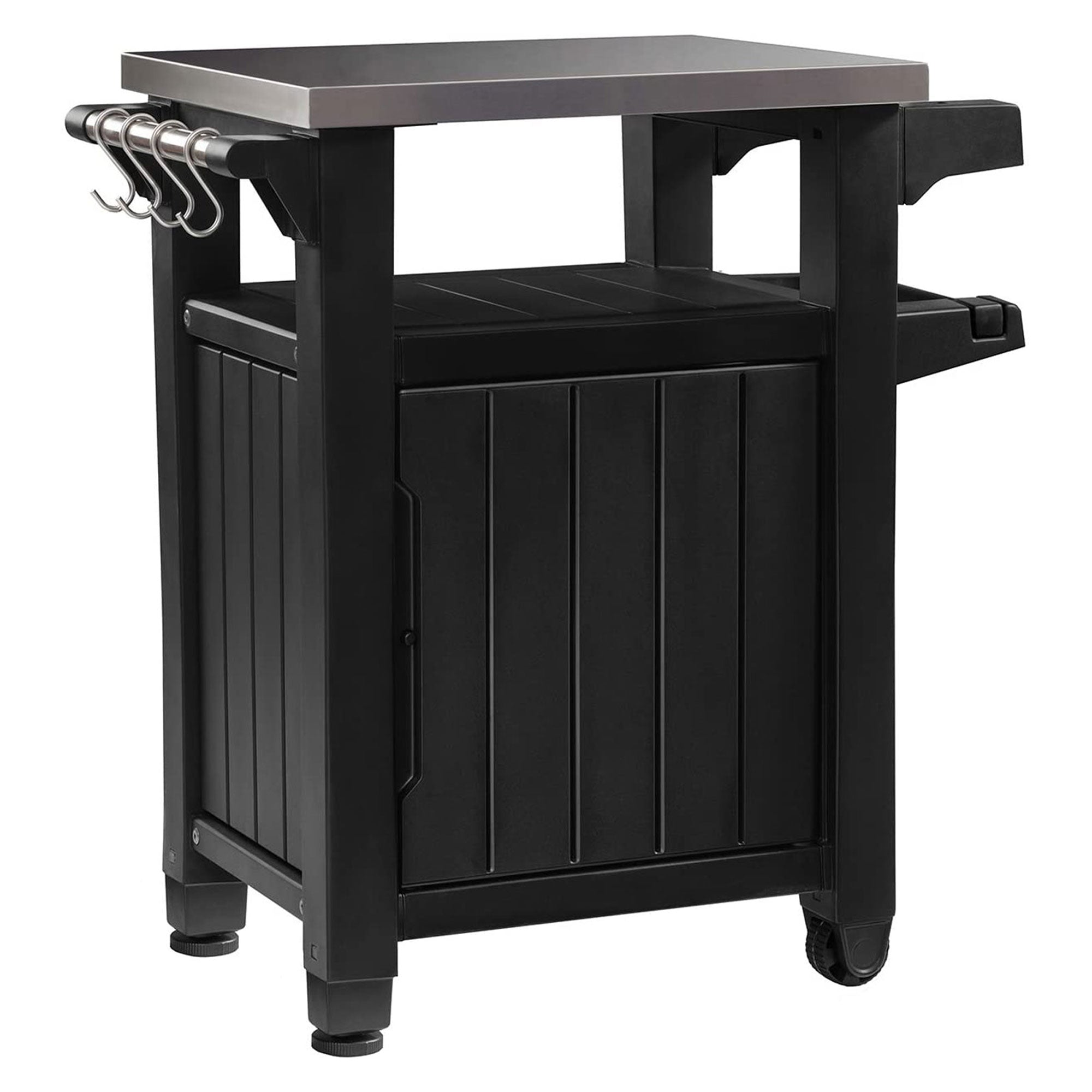 Keter Unity 40 Gal Patio Storage Grilling Bar Cart w/ Stainless Steel Top, Grey - Smart-nests