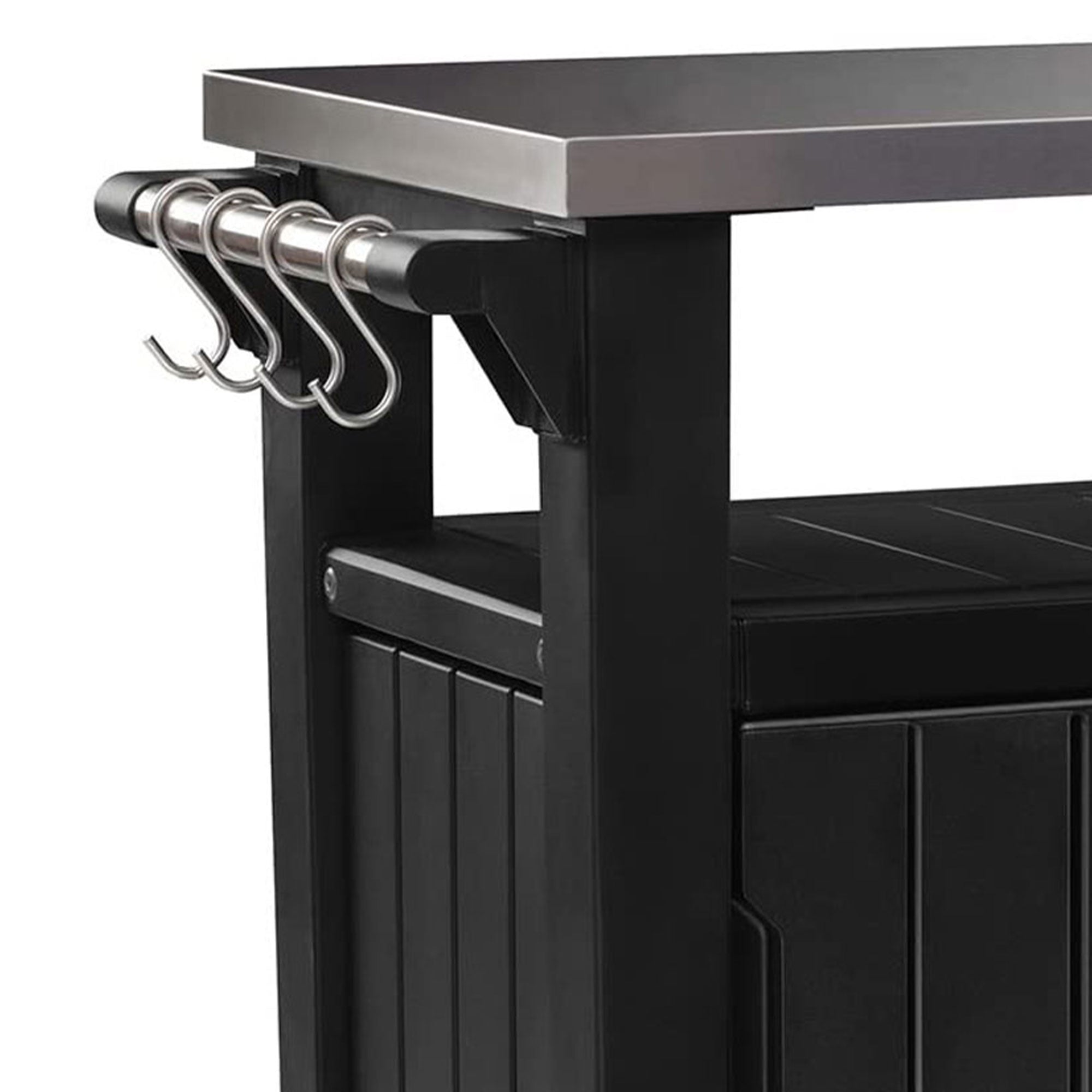 Keter Unity 40 Gal Patio Storage Grilling Bar Cart w/ Stainless Steel Top, Grey - Smart-nests