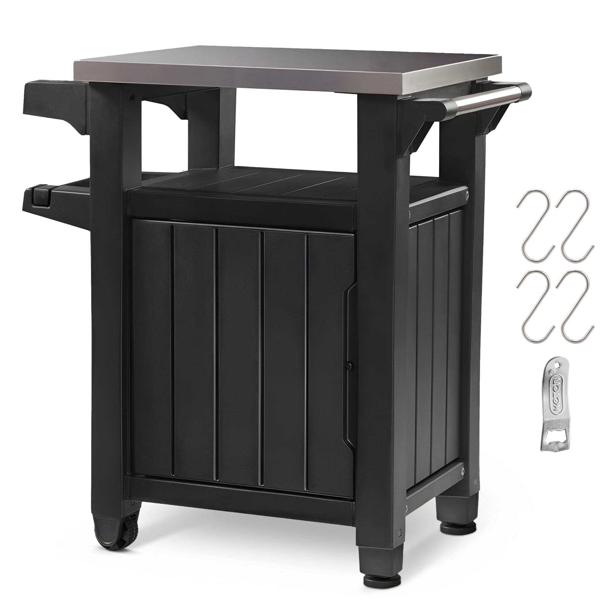 Keter Unity 40 Gal Patio Storage Grilling Bar Cart w/ Stainless Steel Top, Grey - Smart-nests