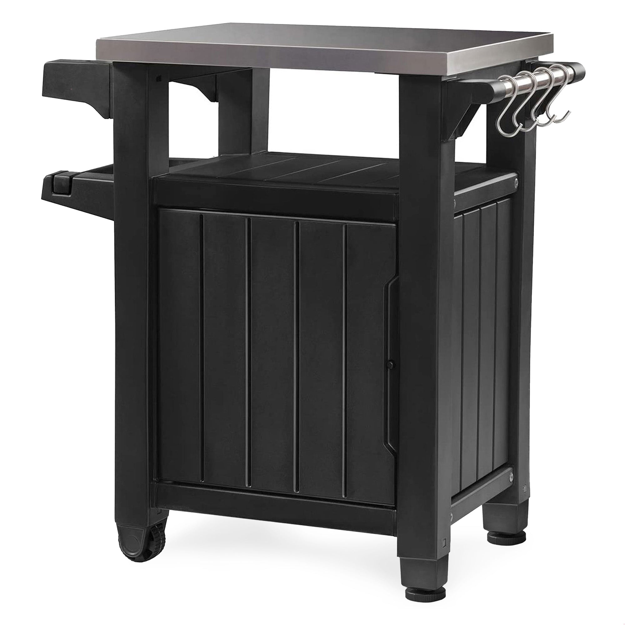 Keter Unity 40 Gal Patio Storage Grilling Bar Cart w/ Stainless Steel Top, Grey - Smart-nests