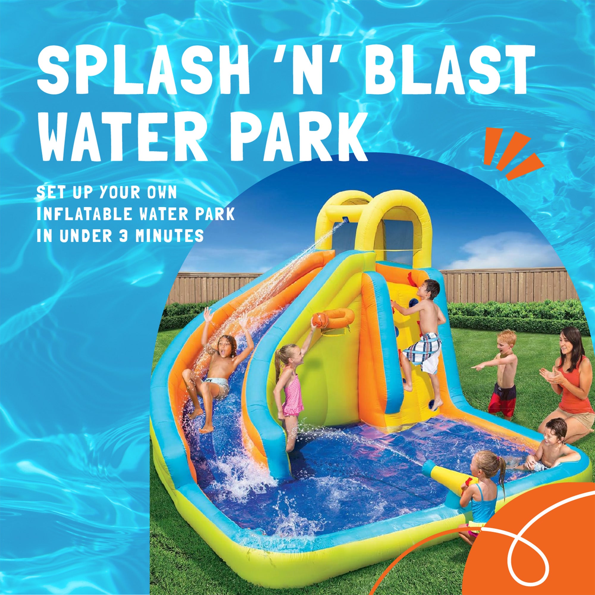 Banzai Splash 'N Blast Kids Outdoor Backyard Inflatable Water Slide Splash Park - Smart-nests