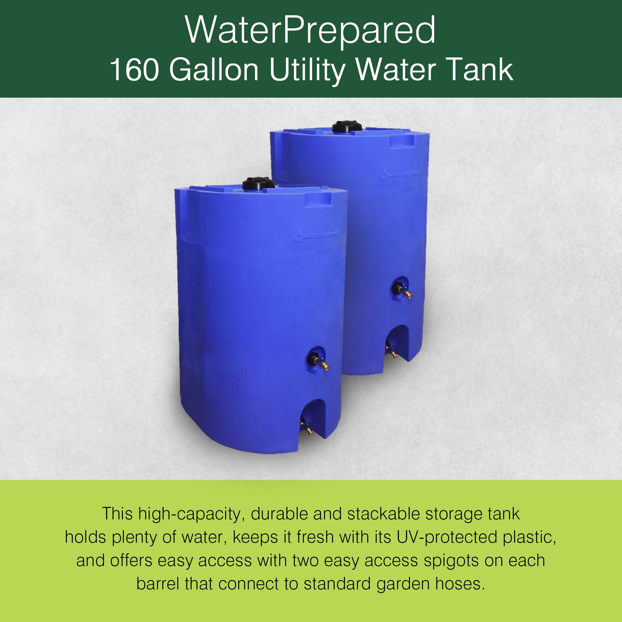 WaterPrepared 160 Gal Stackable Design Utility Water Tank w/ Large Cap, (2 Pack) - Smart-nests