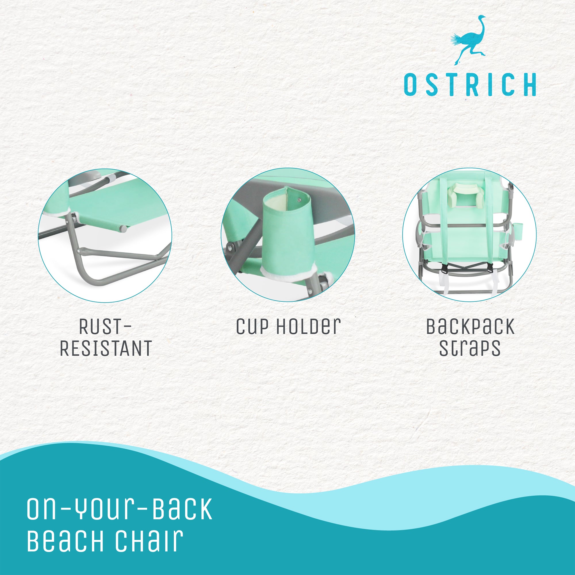Ostrich On-Your-Back Outdoor Reclining Beach Lounge Pool Camping Chair, Teal - Smart-nests