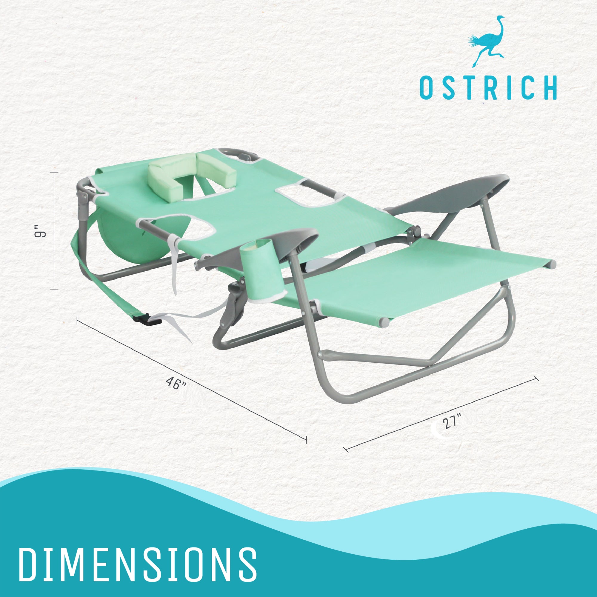 Ostrich On-Your-Back Outdoor Reclining Beach Lounge Pool Camping Chair, Teal - Smart-nests