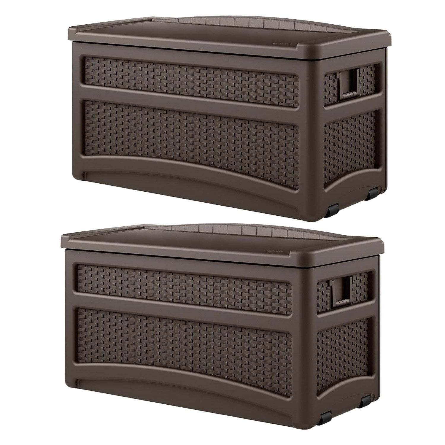 Suncast Outdoor 73 Gallon Patio Storage Chest with Handles and Seat, Java (2 Pk) - Smart-nests