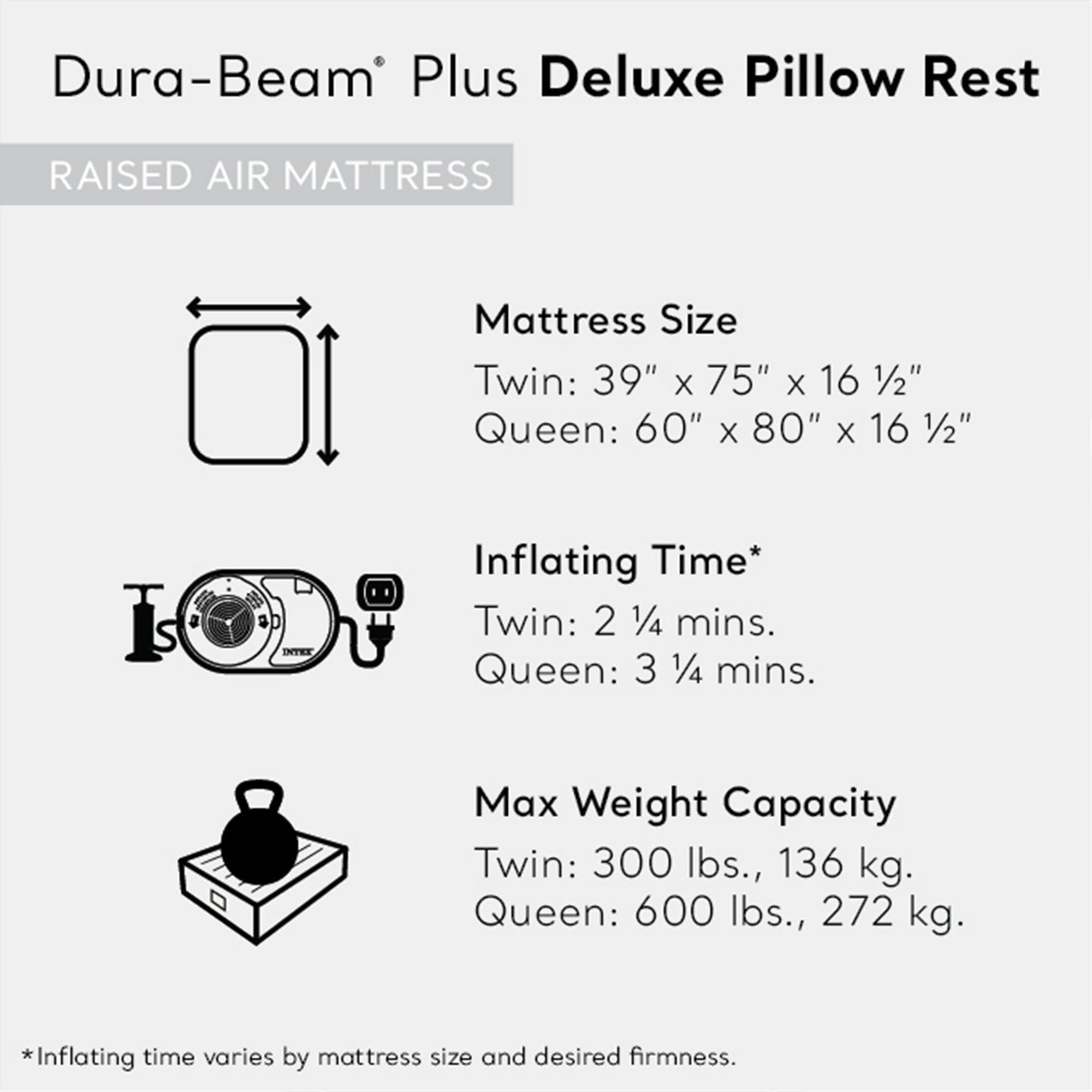 Intex Dura Beam Deluxe Pillow Bed with Built In Pump, Twin - Smart-nests