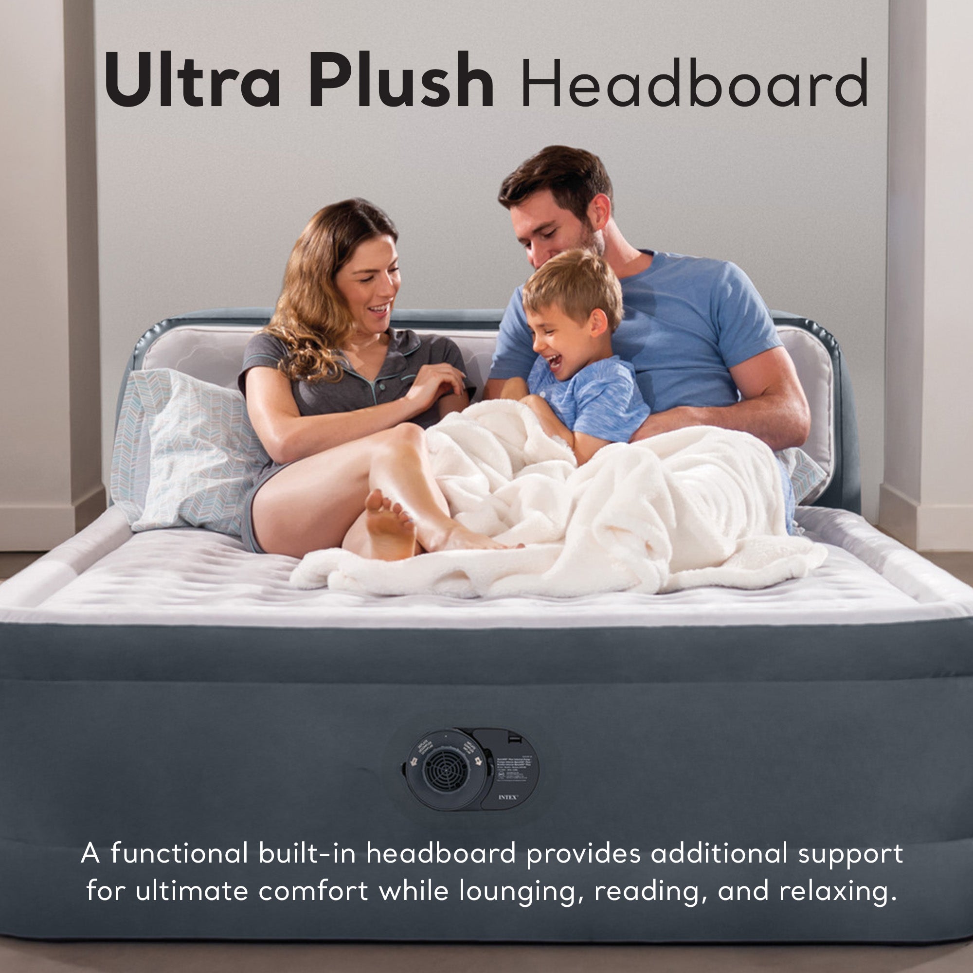 Intex Dura-Beam Deluxe Ultra Plush Headboard Queen Mattress with Built-In Pump - Smart-nests