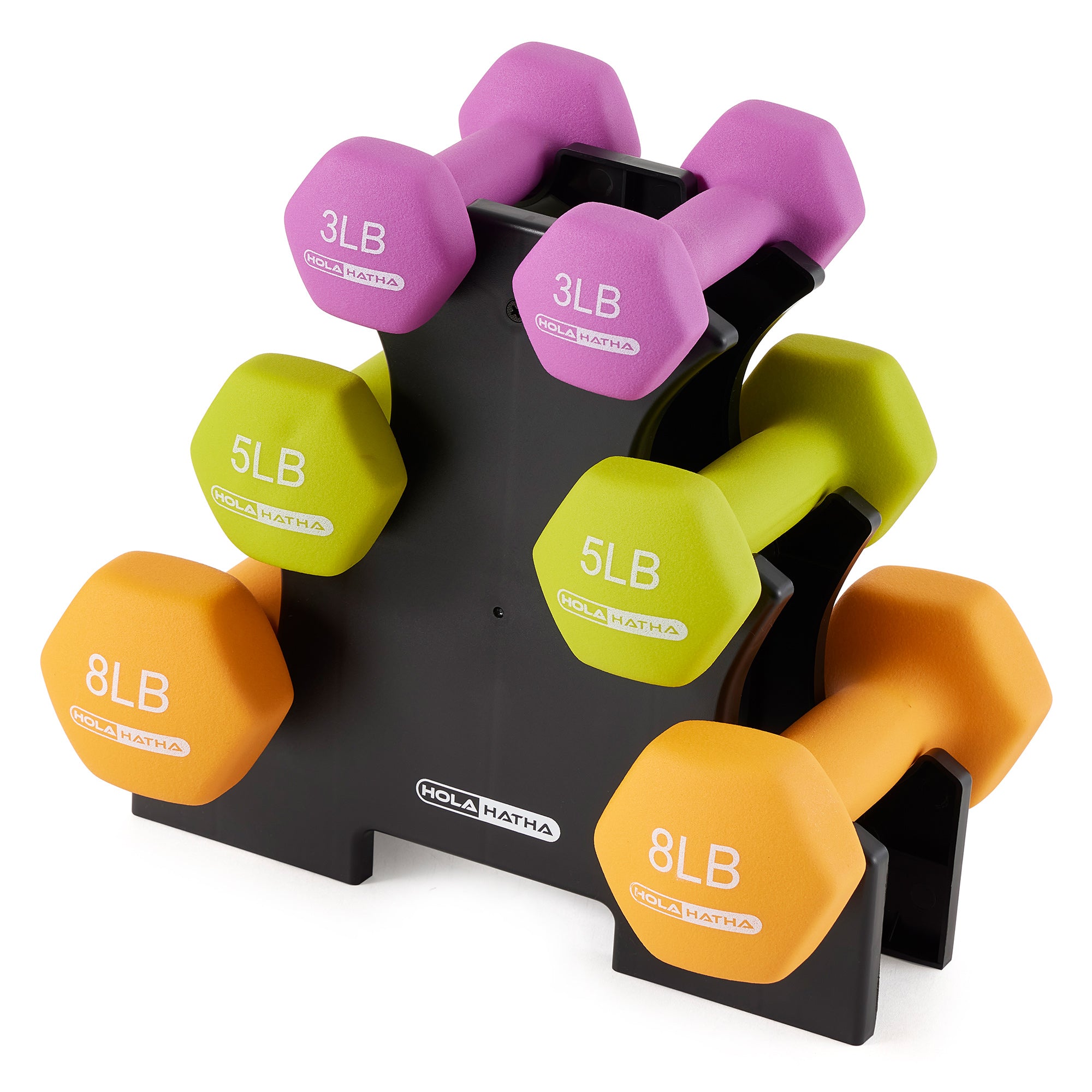 HolaHatha 3, 5 and 8 Pound Neoprene Dumbbell Strength Training Weights Set Rack - Smart-nests