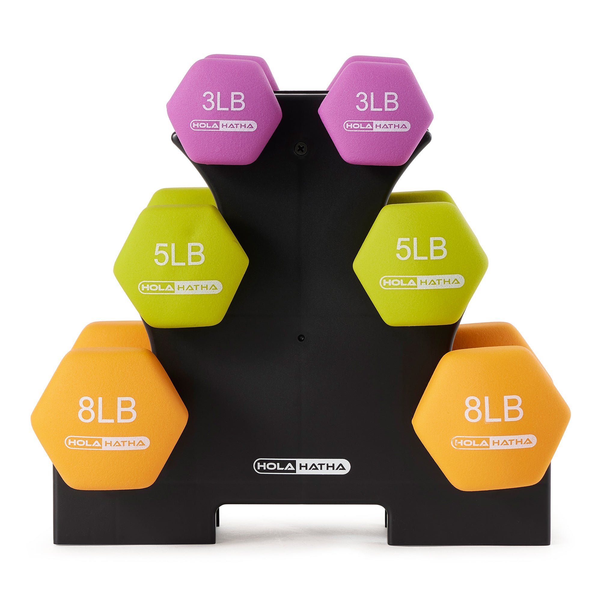 HolaHatha 3, 5 and 8 Pound Neoprene Dumbbell Strength Training Weights Set Rack - Smart-nests