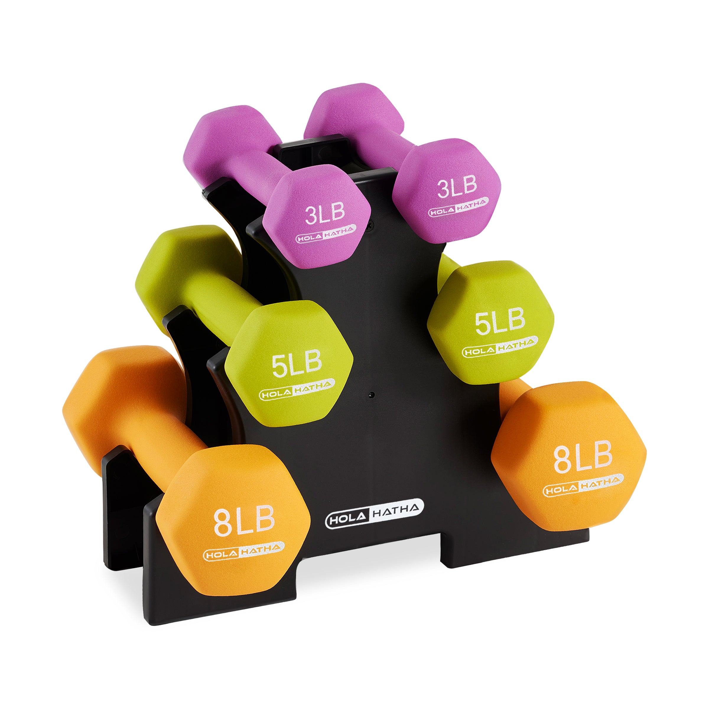HolaHatha 3, 5 and 8 Pound Neoprene Dumbbell Strength Training Weights Set Rack - Smart-nests