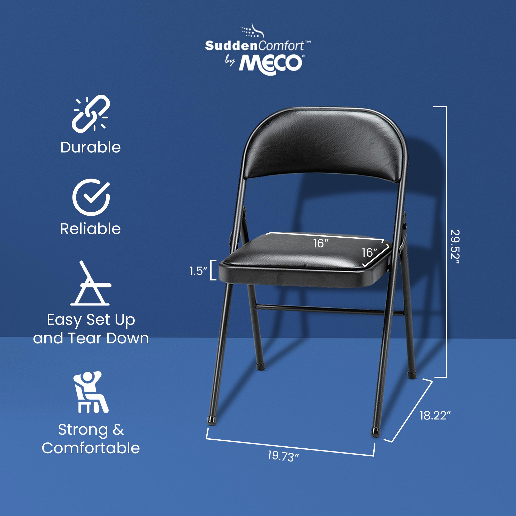 MECO 4-Pack of Deluxe Vinyl Padded Folding Chairs with 16 x 16 Inch Seat, Black - Smart-nests
