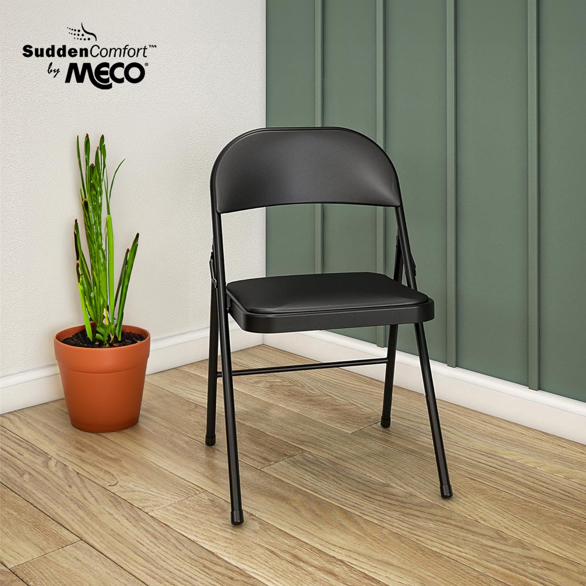MECO 4-Pack of Deluxe Vinyl Padded Folding Chairs with 16 x 16 Inch Seat, Black - Smart-nests