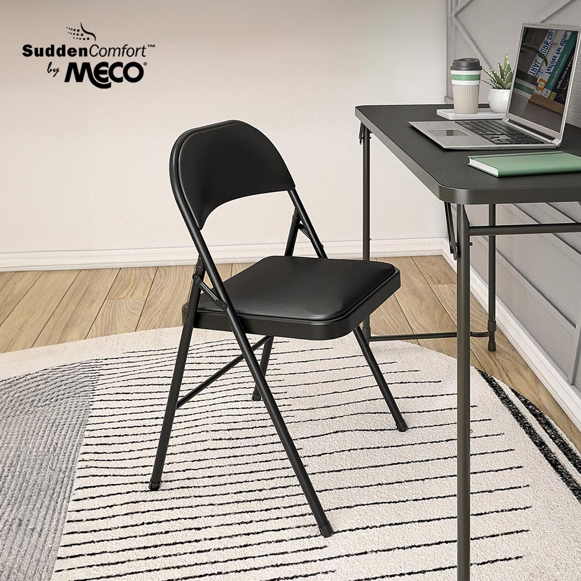 MECO 4-Pack of Deluxe Vinyl Padded Folding Chairs with 16 x 16 Inch Seat, Black - Smart-nests