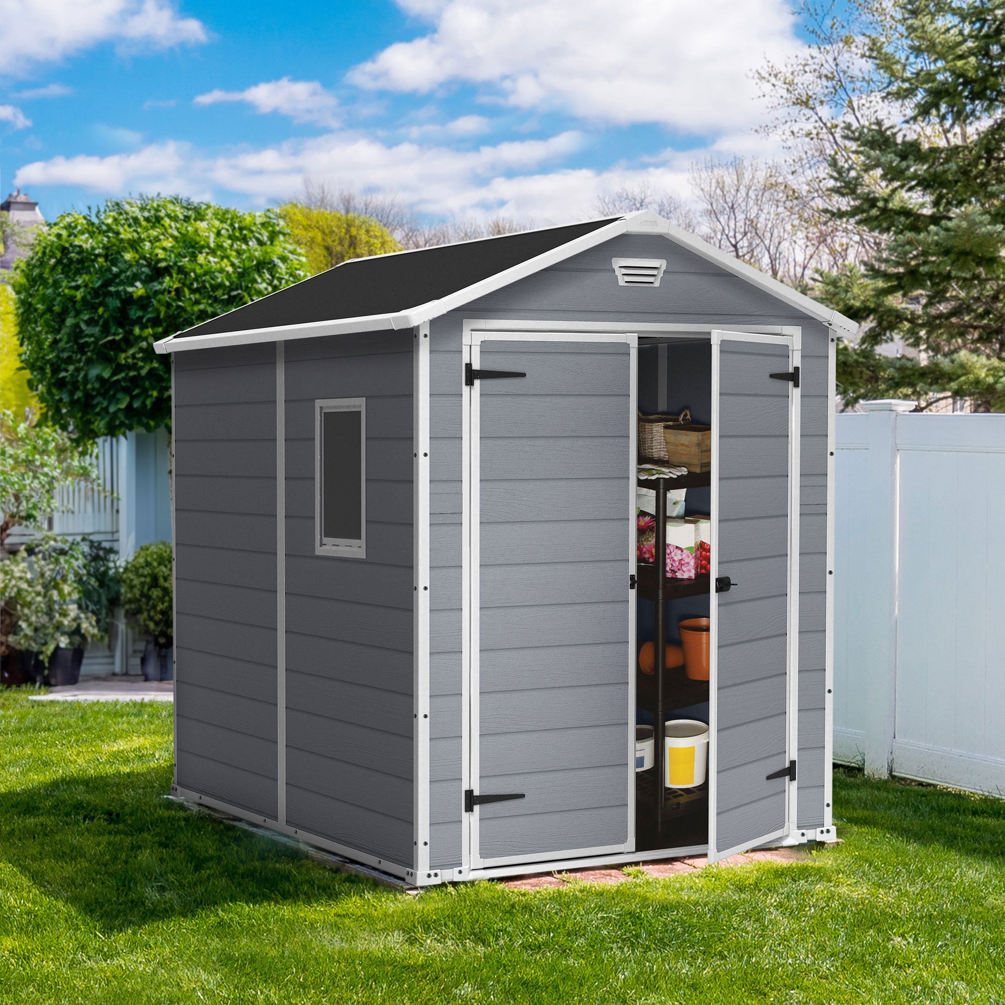 Keter 213413 Manor 6 X 8 Foot Resin All Weather Outdoor Tool Storage Shed, Grey - Smart-nests