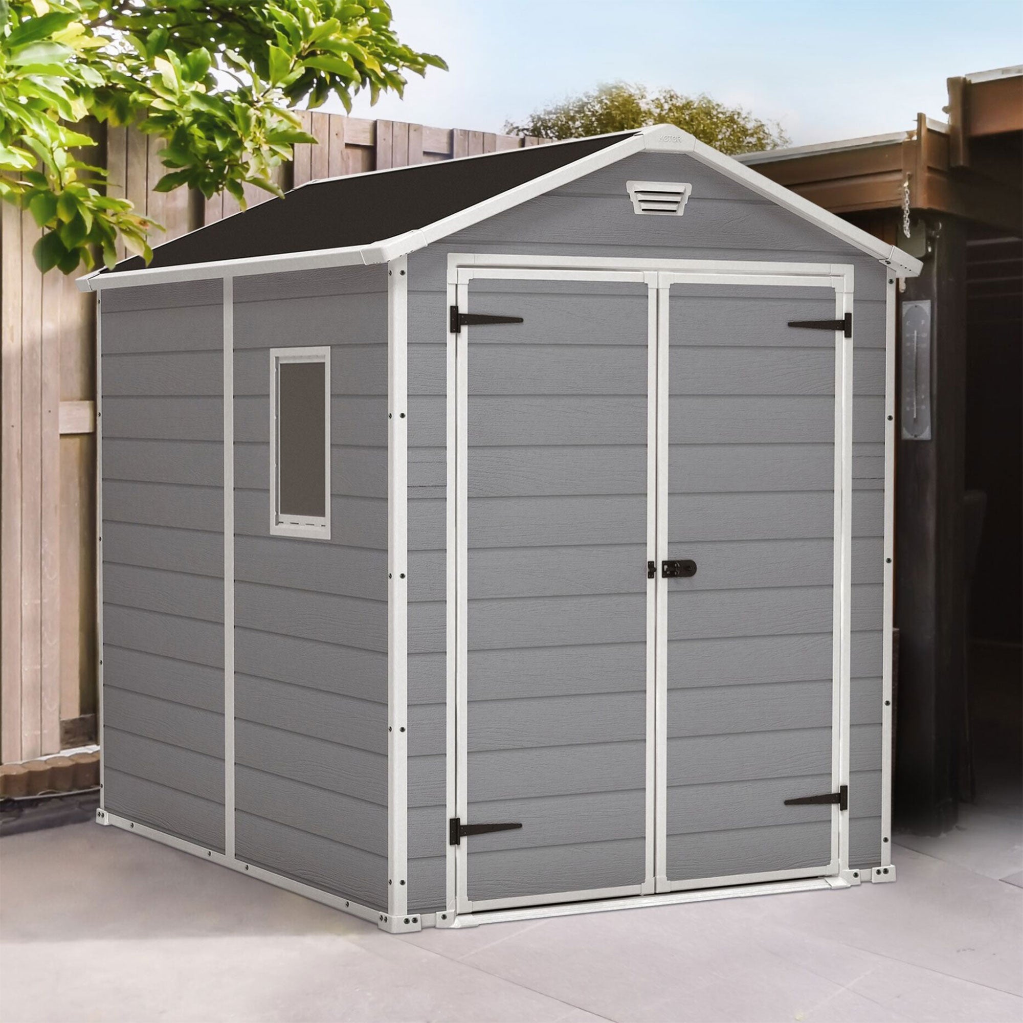 Keter 213413 Manor 6 X 8 Foot Resin All Weather Outdoor Tool Storage Shed, Grey - Smart-nests