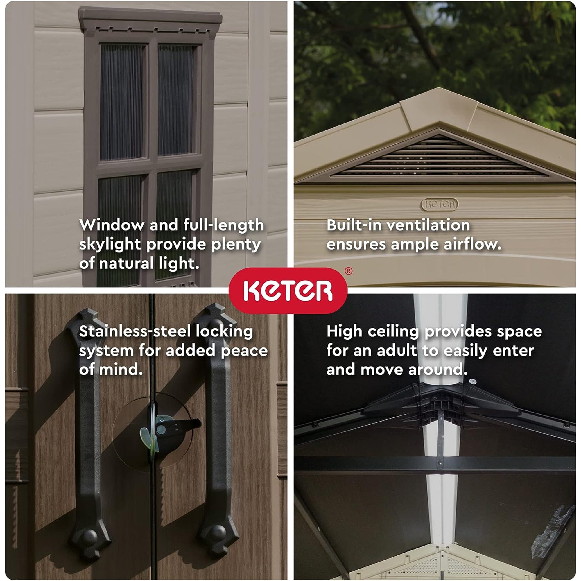 Keter 211203 Factor 8 x 11 All Weather Resistant Outdoor Storage Shed, Taupe - Smart-nests
