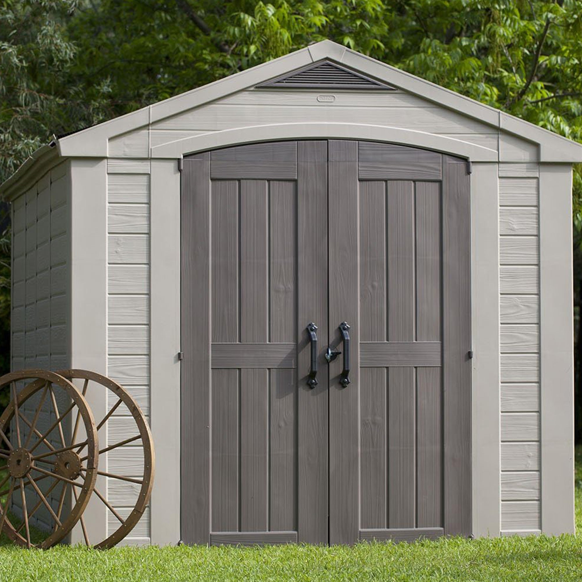 Keter 211203 Factor 8 x 11 All Weather Resistant Outdoor Storage Shed, Taupe - Smart-nests