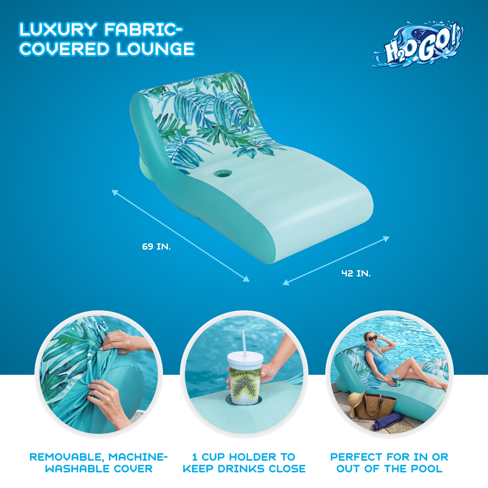 Bestway H2OGO! Luxury Fabric Covered 64" Inflatable Pool Lounger Float, Blue - Smart-nests