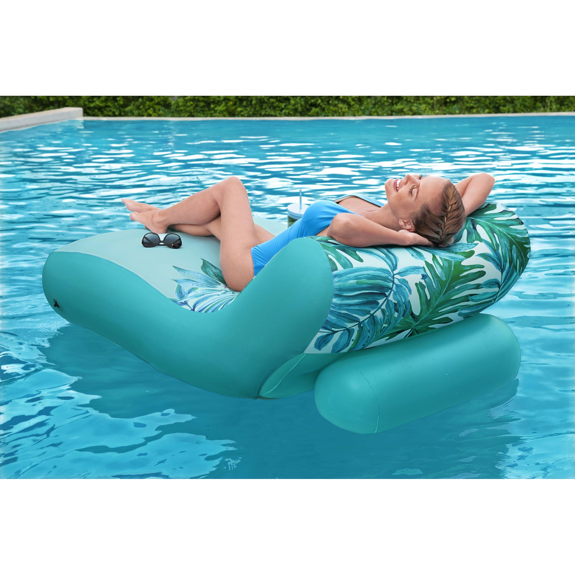 Bestway H2OGO! Luxury Fabric Covered 64" Inflatable Pool Lounger Float, Blue - Smart-nests