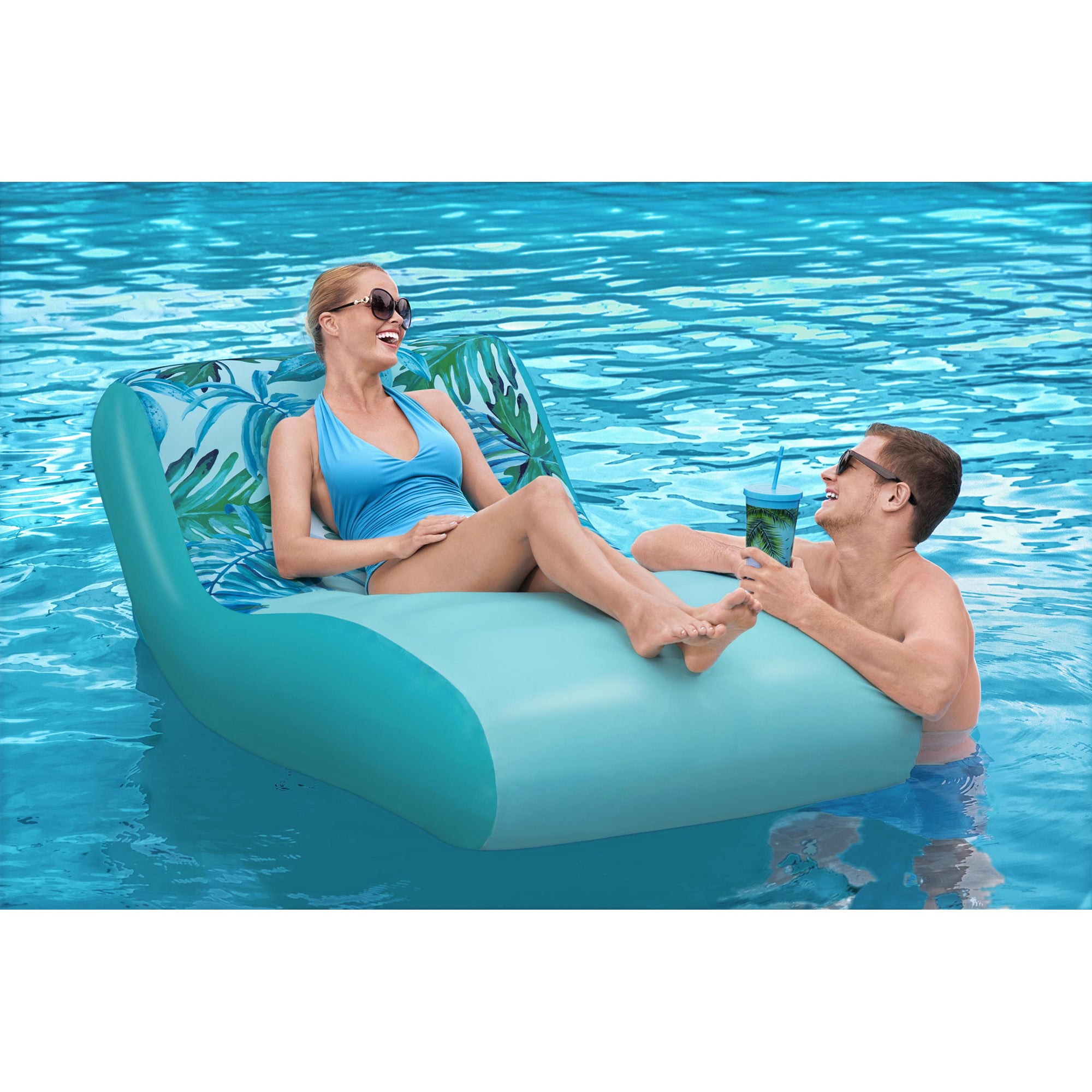 Bestway H2OGO! Luxury Fabric Covered 64" Inflatable Pool Lounger Float, Blue - Smart-nests