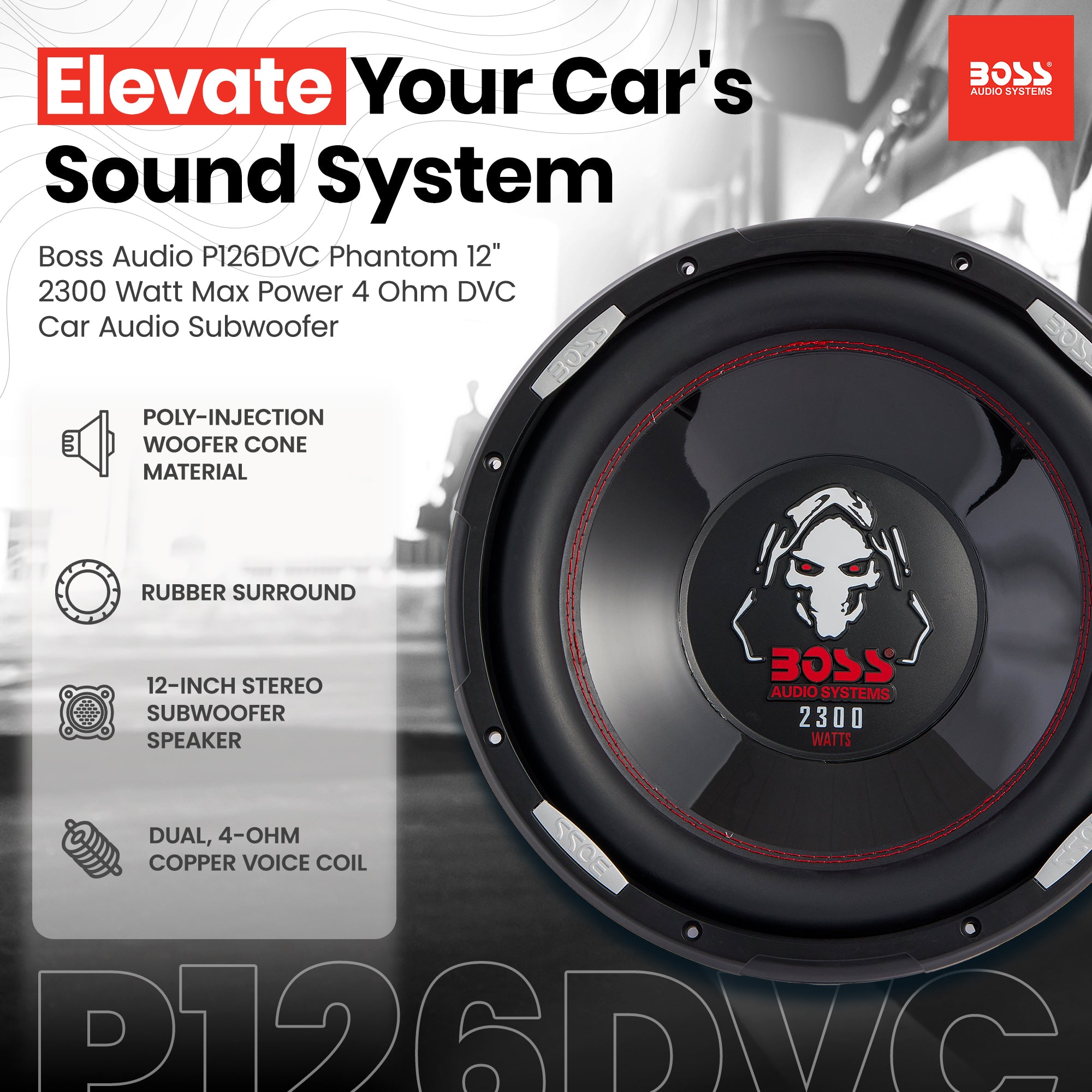 Boss Audio P126DVC Phantom 12" 2300 Watt Max Power 4 Ohm DVC Car Audio Subwoofer - Smart-nests