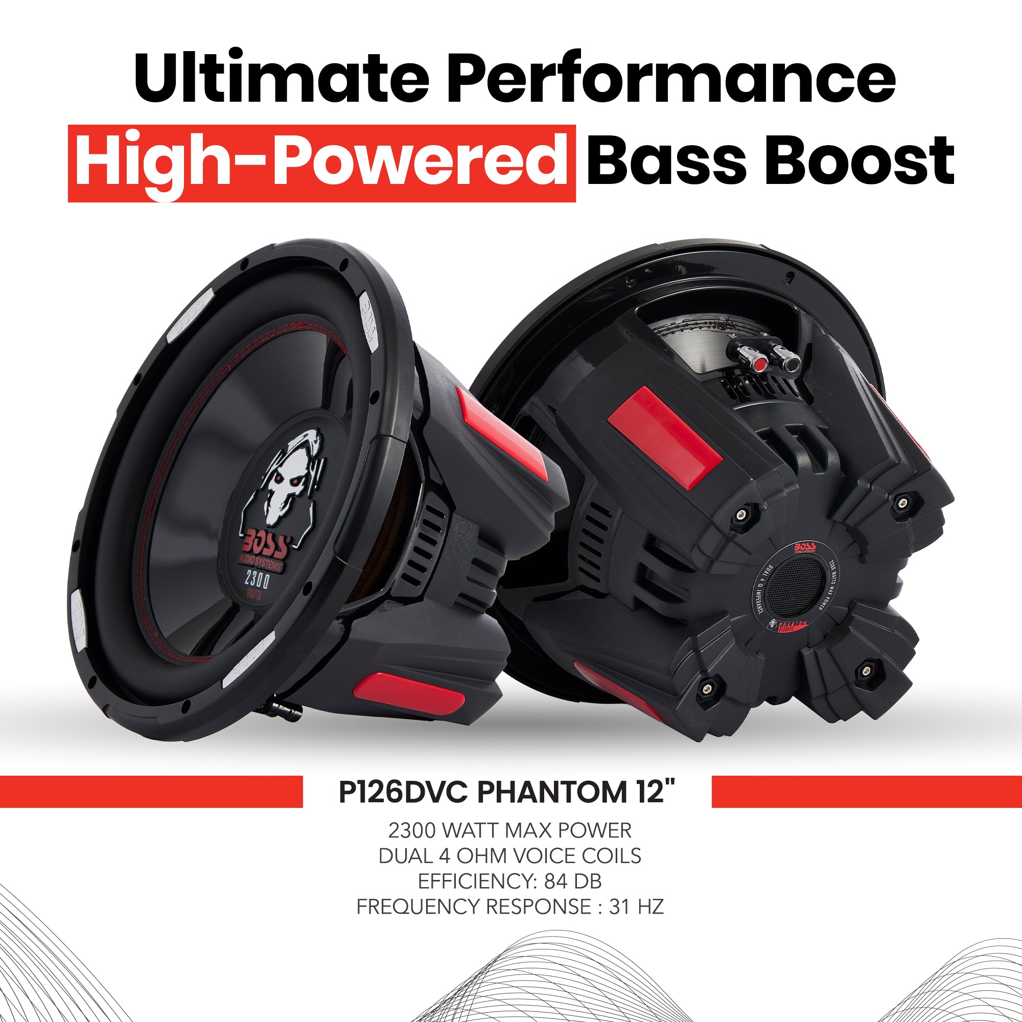 Boss Audio P126DVC Phantom 12" 2300 Watt Max Power 4 Ohm DVC Car Audio Subwoofer - Smart-nests