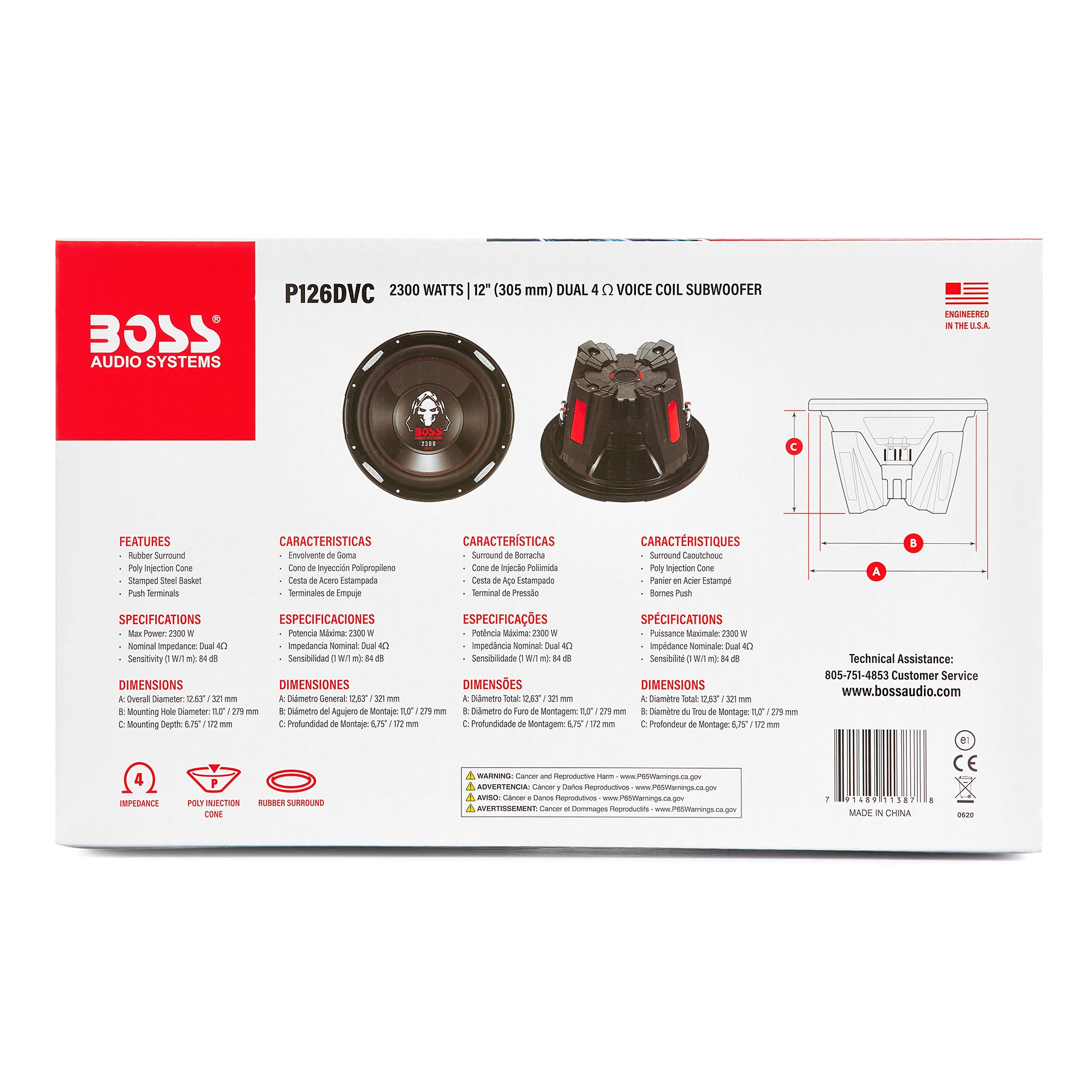 Boss Audio P126DVC Phantom 12" 2300 Watt Max Power 4 Ohm DVC Car Audio Subwoofer - Smart-nests