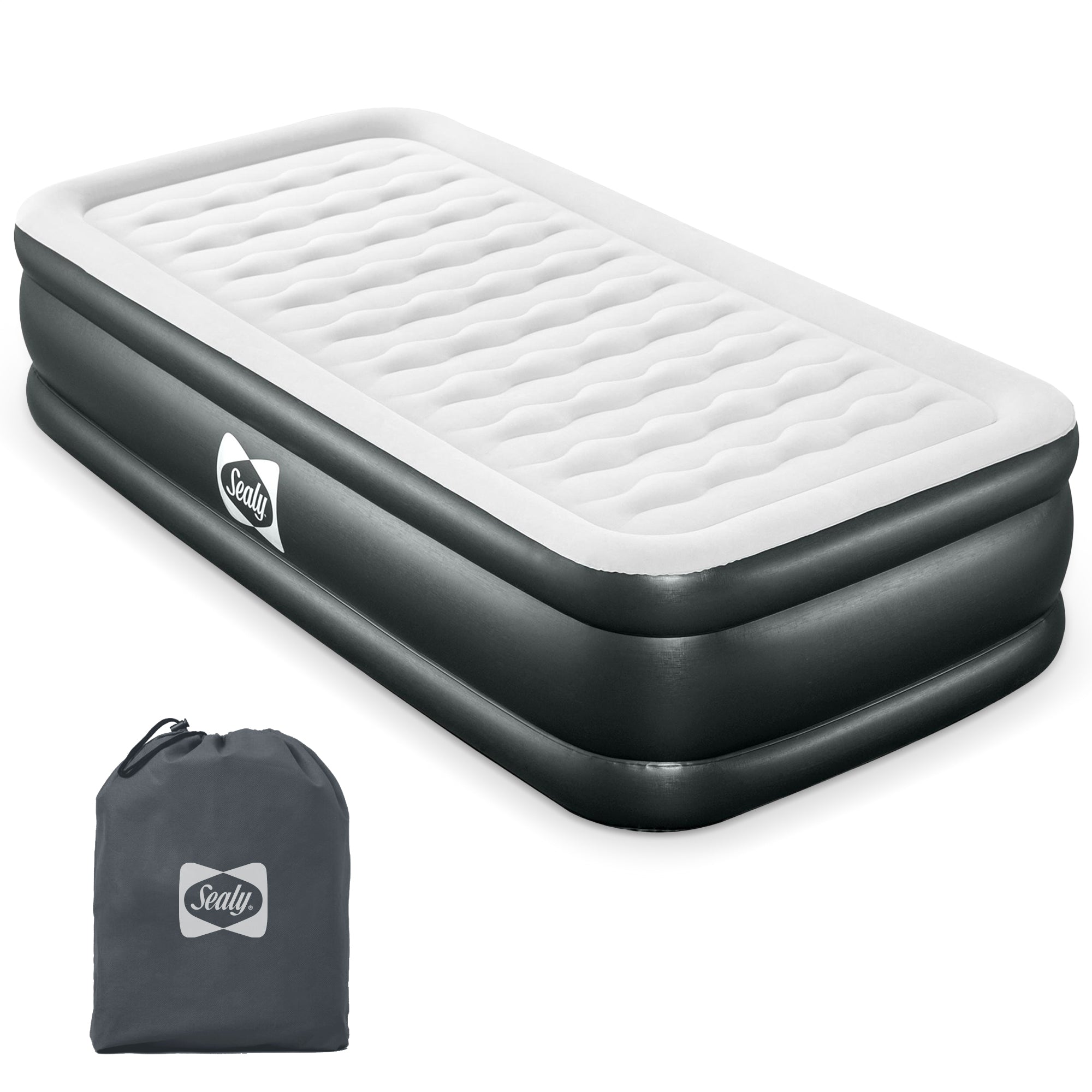 Sealy Tritech Twin Sized 18" Air Mattress Bed 2 Person w/Built-In AC Pump & Bag - Smart-nests