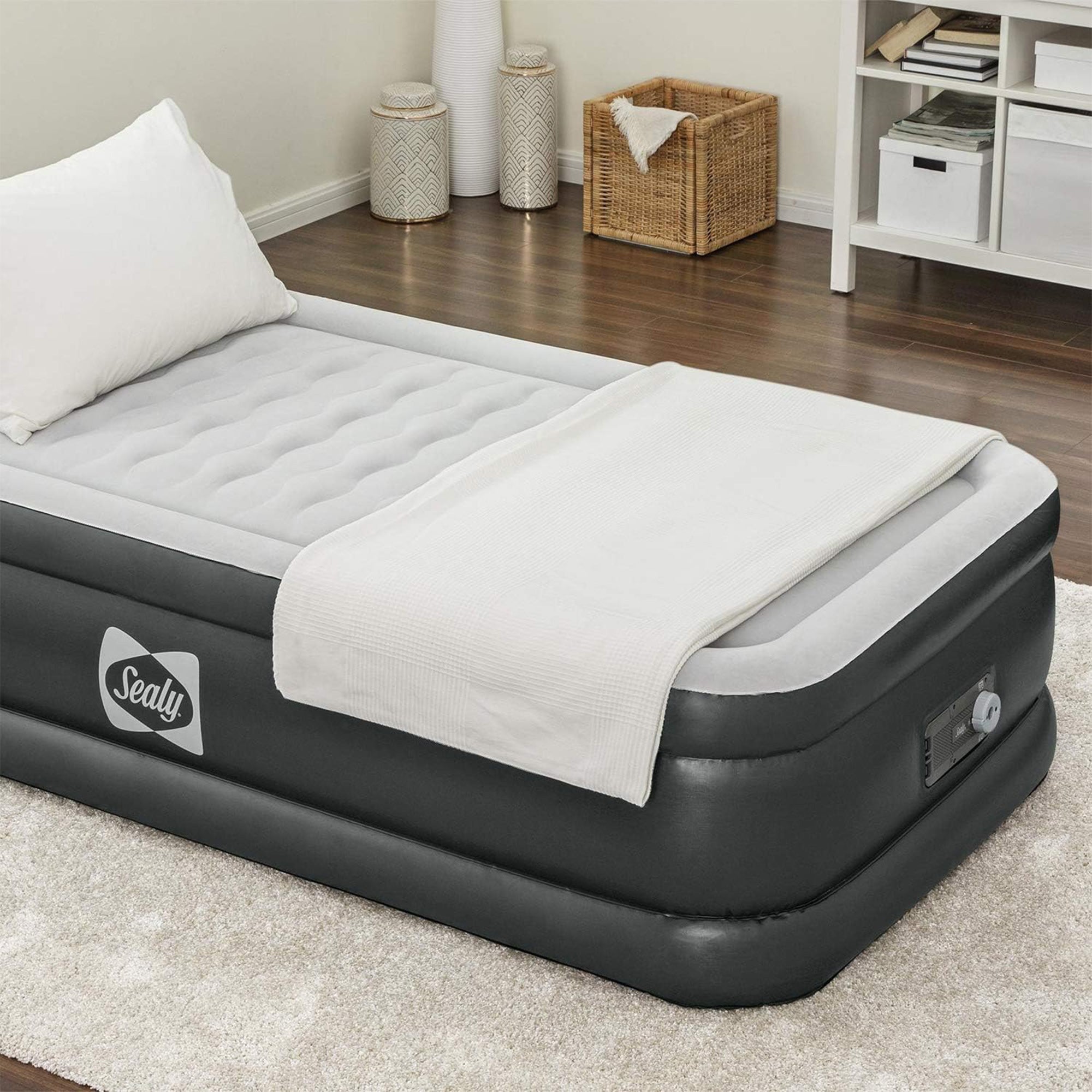 Sealy Tritech Twin Sized 20" Air Mattress Bed 2 Person w/ Built-In AC Pump & Bag - Smart-nests