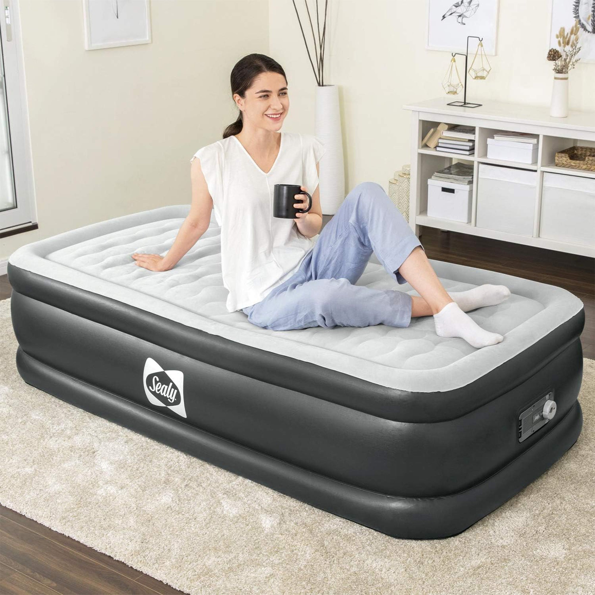 Sealy Tritech Twin Sized 20" Air Mattress Bed 2 Person w/ Built-In AC Pump & Bag - Smart-nests