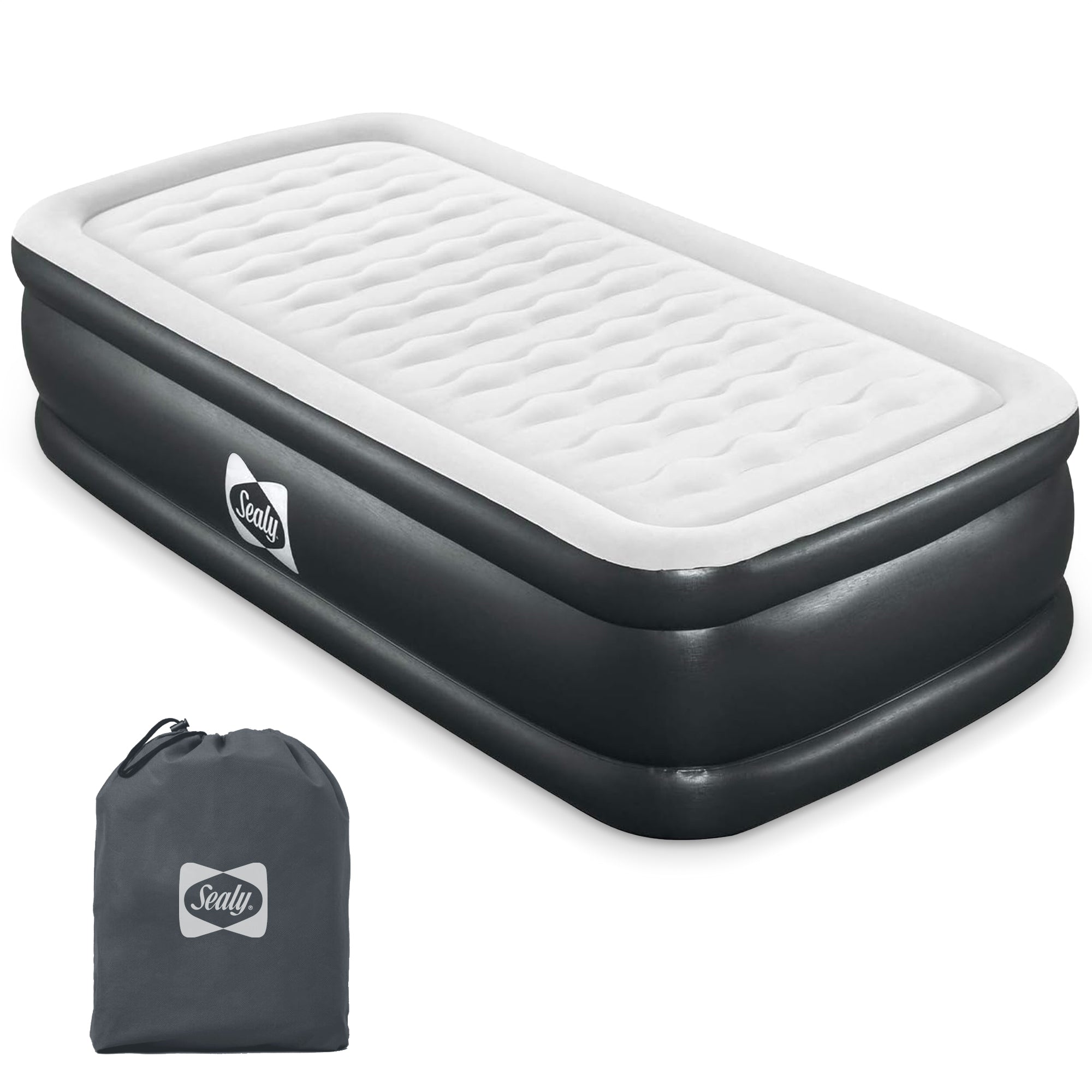 Sealy Tritech Twin Sized 20" Air Mattress Bed 2 Person w/ Built-In AC Pump & Bag - Smart-nests