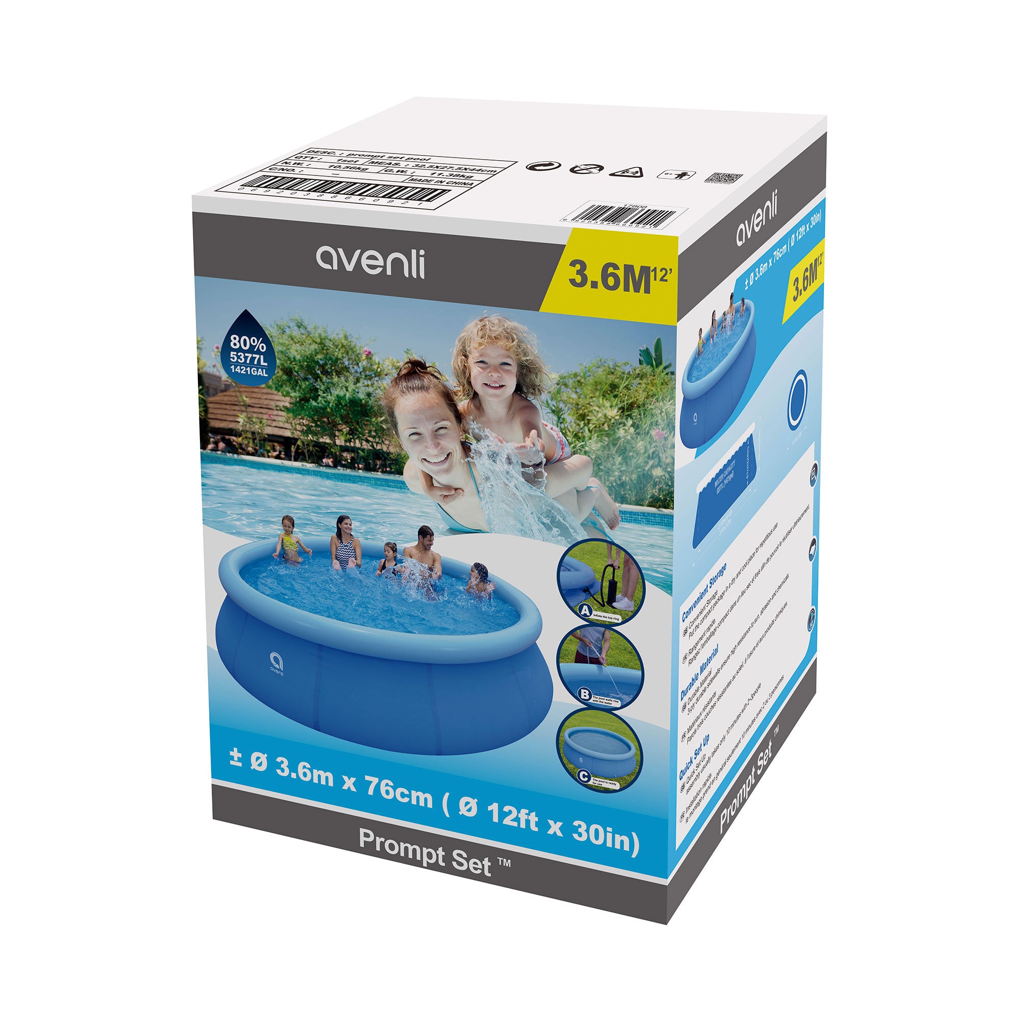 JLeisure 17808 12 Ft x 30" Prompt Set Inflatable Outdoor Backyard Swimming Pool - Smart-nests