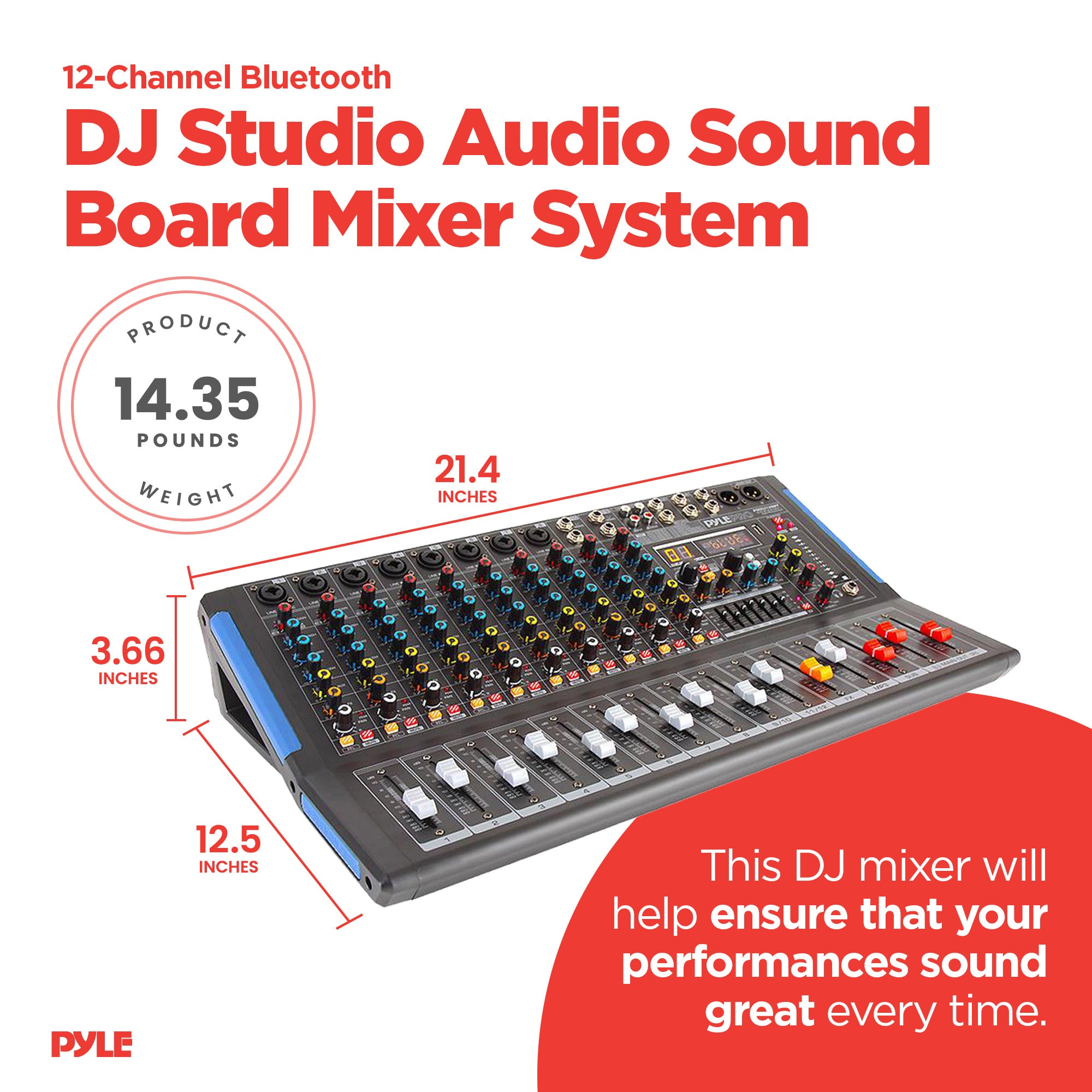 Pyle PMXU128BT 12 Channel Bluetooth DJ Studio Audio Sound Board Mixer System - Smart-nests
