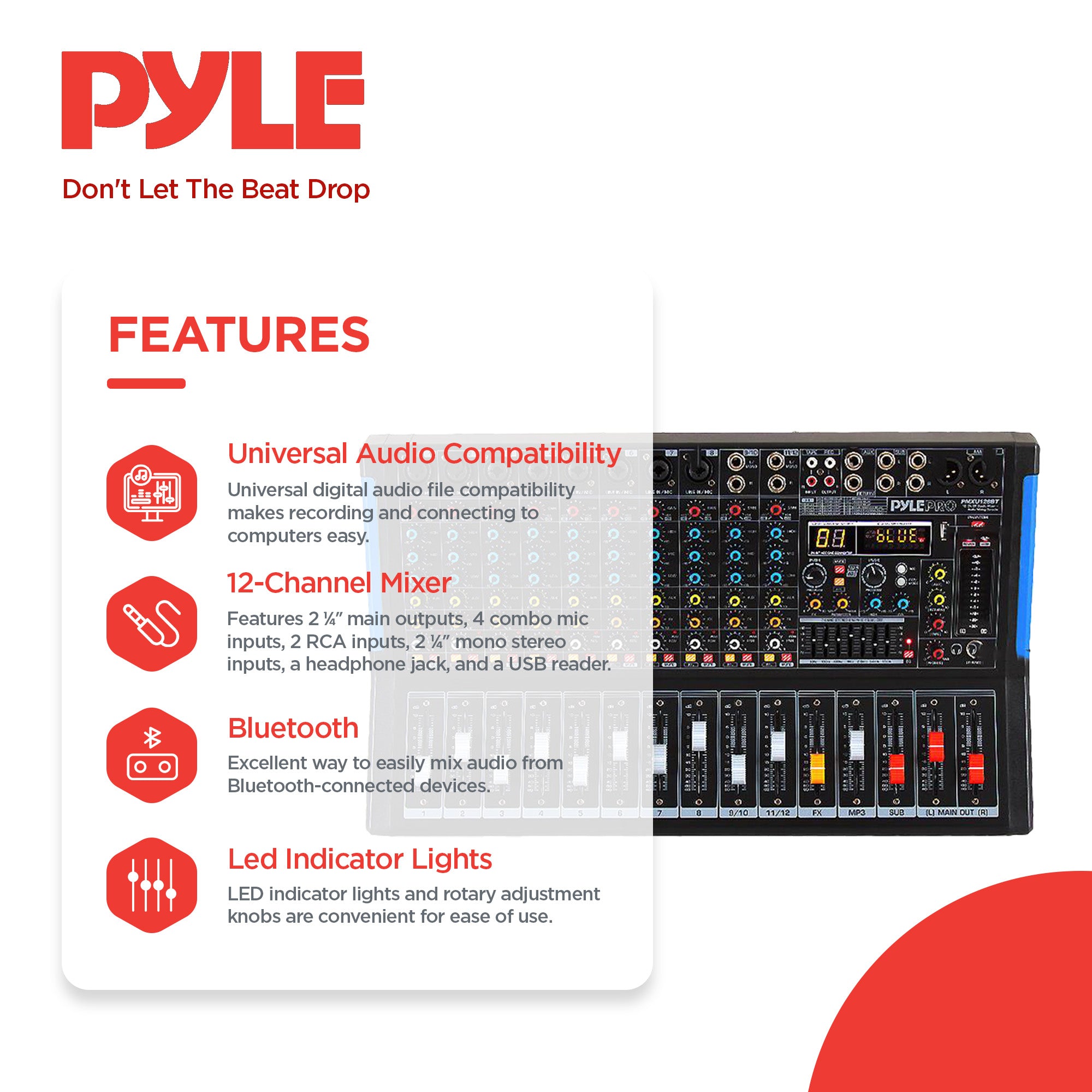 Pyle PMXU128BT 12 Channel Bluetooth DJ Studio Audio Sound Board Mixer System - Smart-nests