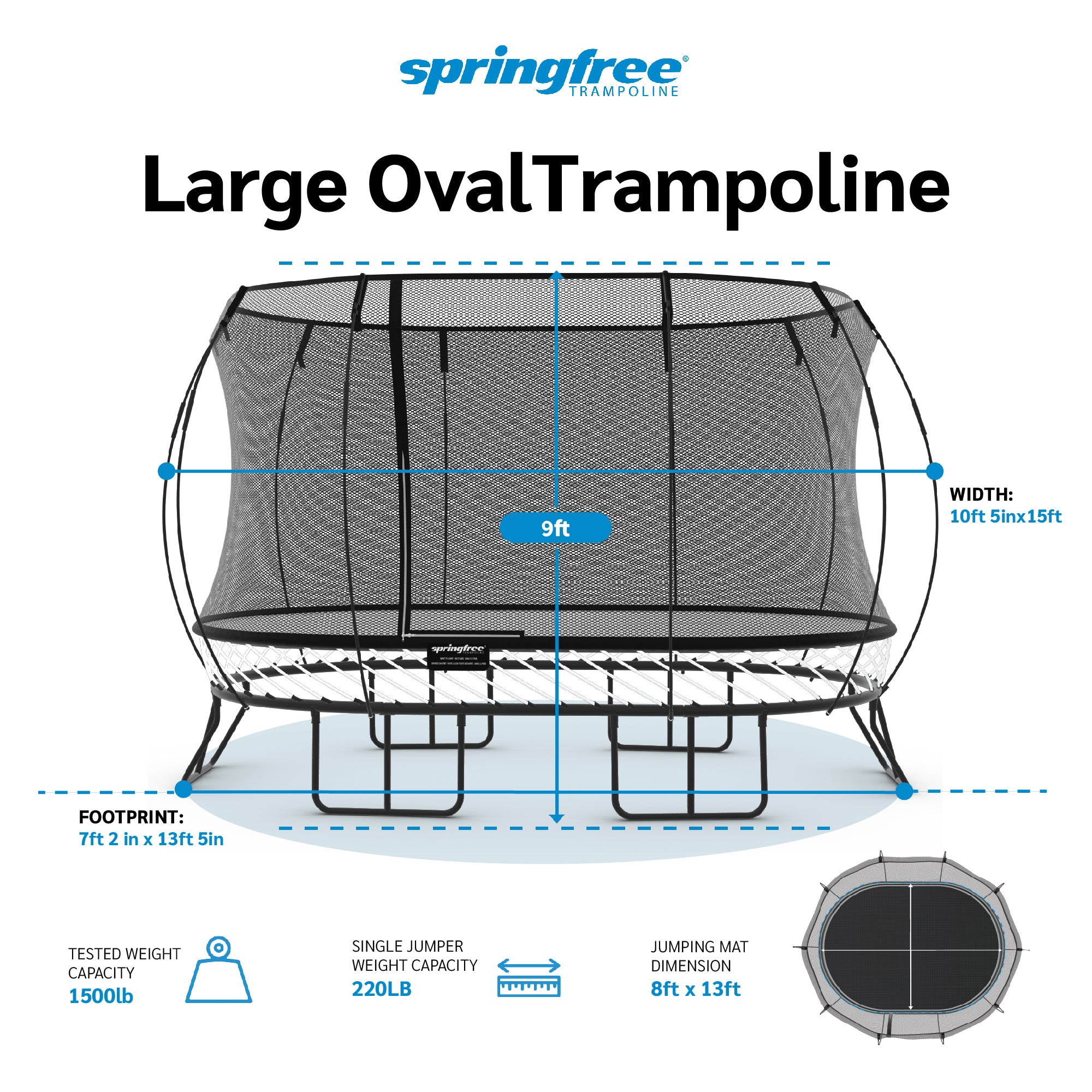 Springfree Trampoline Kids Outdoor Large Oval 8 x 13' Trampoline with Enclosure - Smart-nests