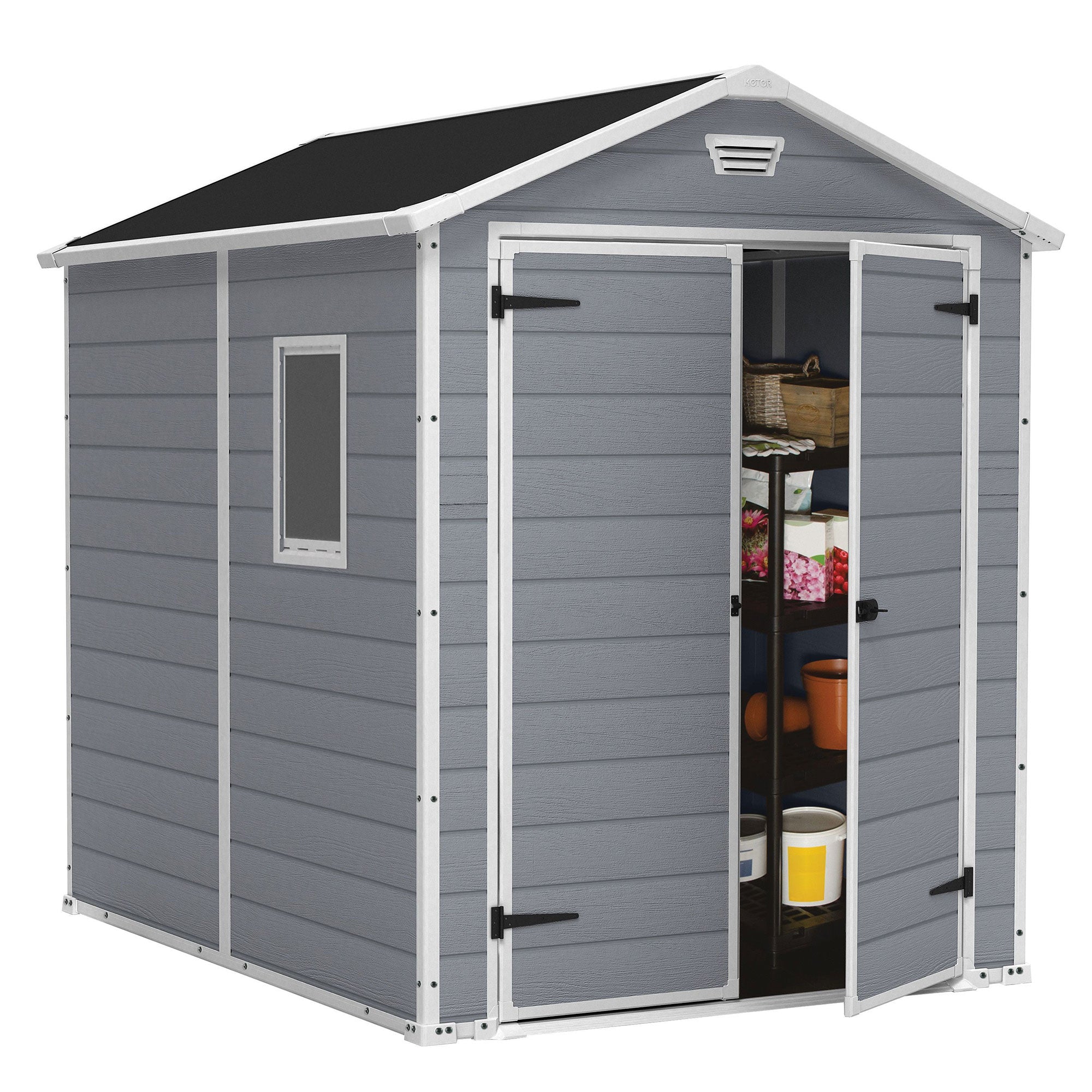 Keter 213413 Manor 6 X 8 Foot Resin All Weather Outdoor Tool Storage Shed, Grey - Smart-nests