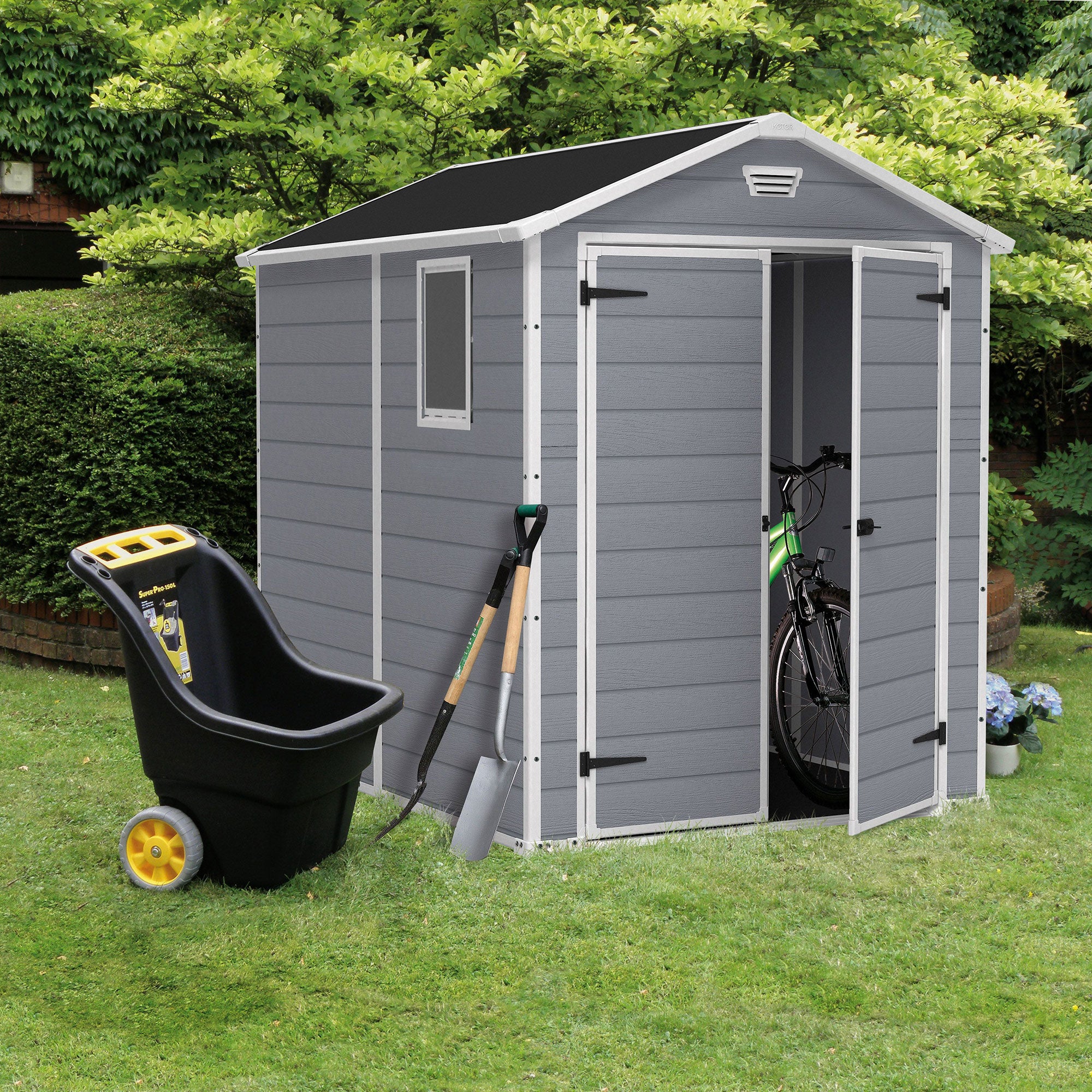 Keter 213413 Manor 6 X 8 Foot Resin All Weather Outdoor Tool Storage Shed, Grey - Smart-nests