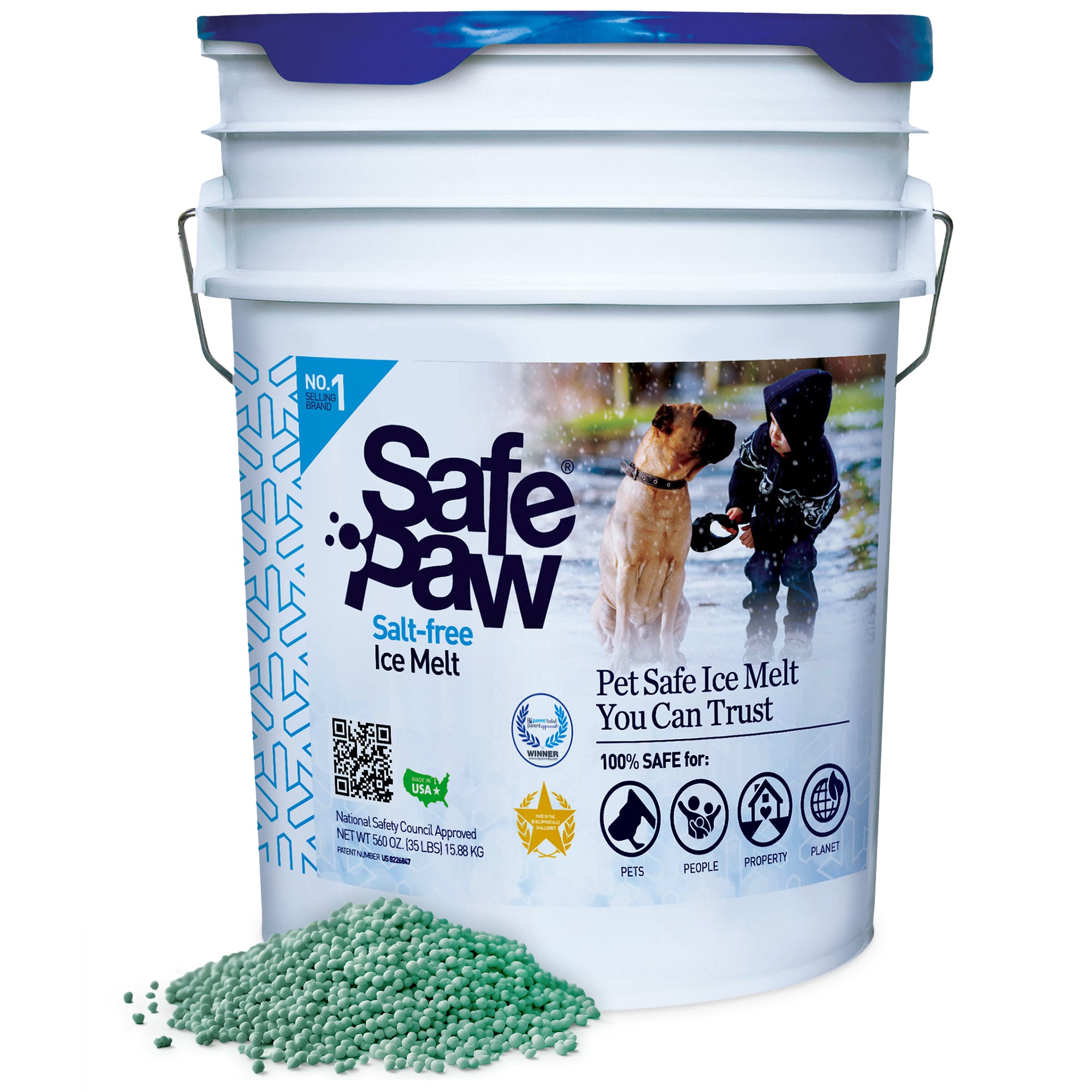 Safe Paw Pet Safe Ice Melt, 100% Salt and Chloride free with Traction Agent, Non-Toxic, Fast Acting, Lasts 3X Longer – 35 Lbs - Smart-nests
